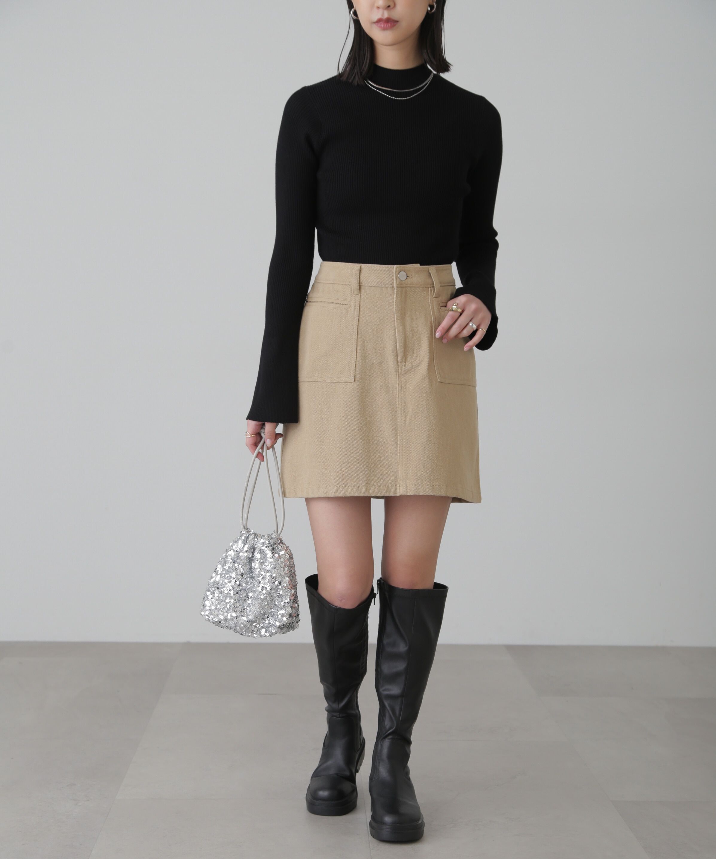  「［洗える］マシンウォッシャブルボトルネックリブニット」|ニット・セーター|