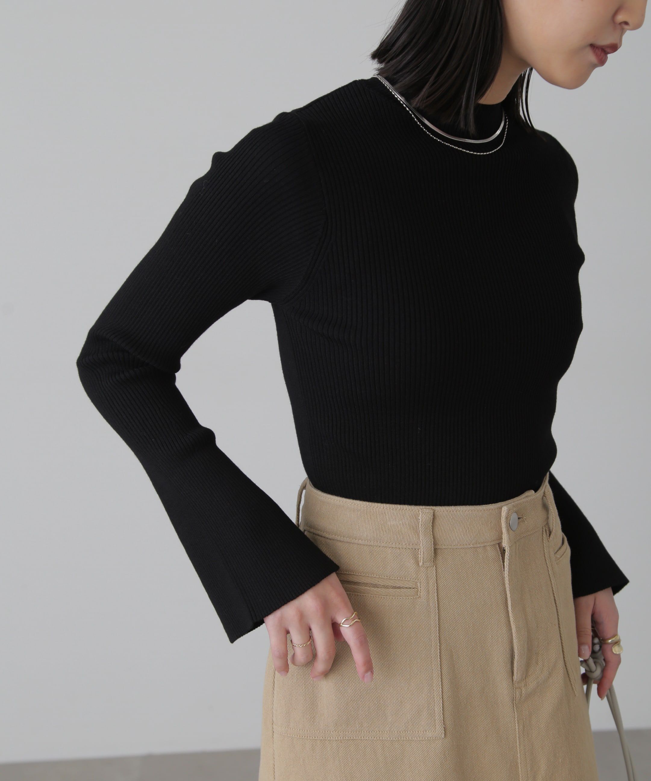  「［洗える］マシンウォッシャブルボトルネックリブニット」|ニット・セーター|