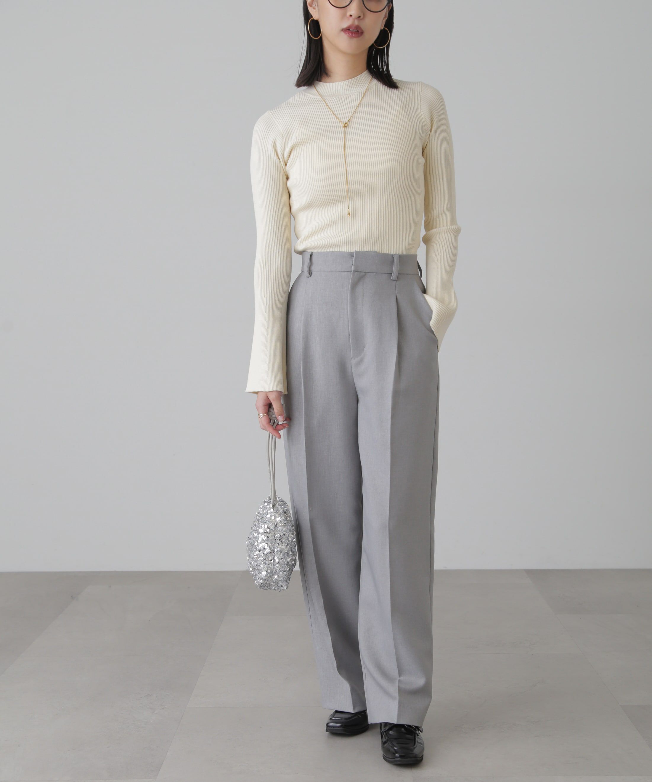  「［洗える］マシンウォッシャブルボトルネックリブニット」|ニット・セーター|