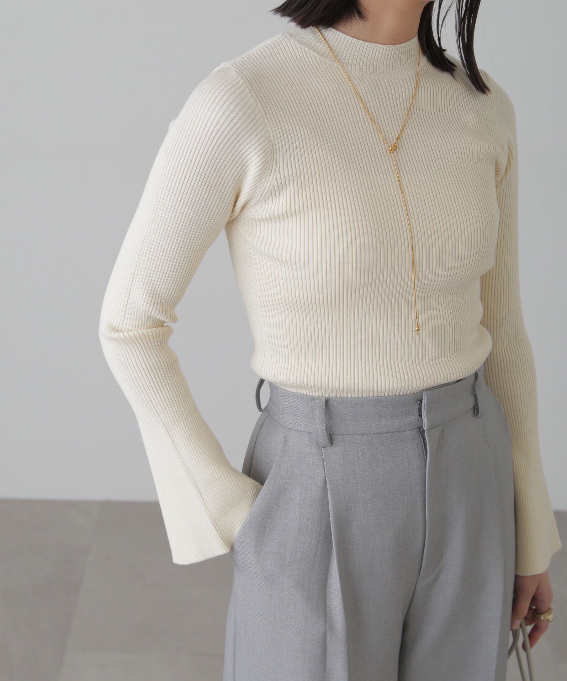  「［洗える］マシンウォッシャブルボトルネックリブニット」|ニット・セーター|