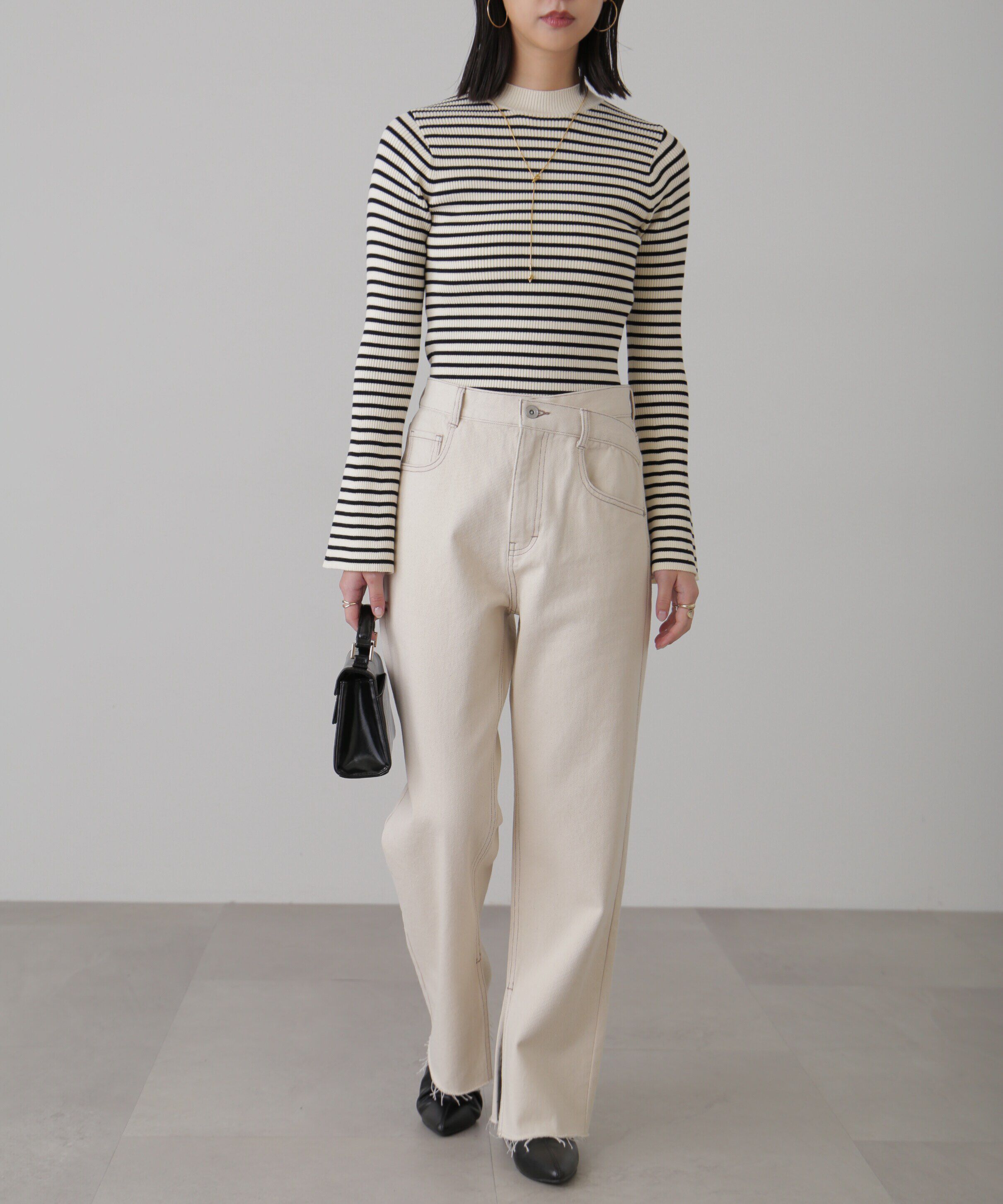  「［洗える］マシンウォッシャブルボトルネックリブニット」|ニット・セーター|