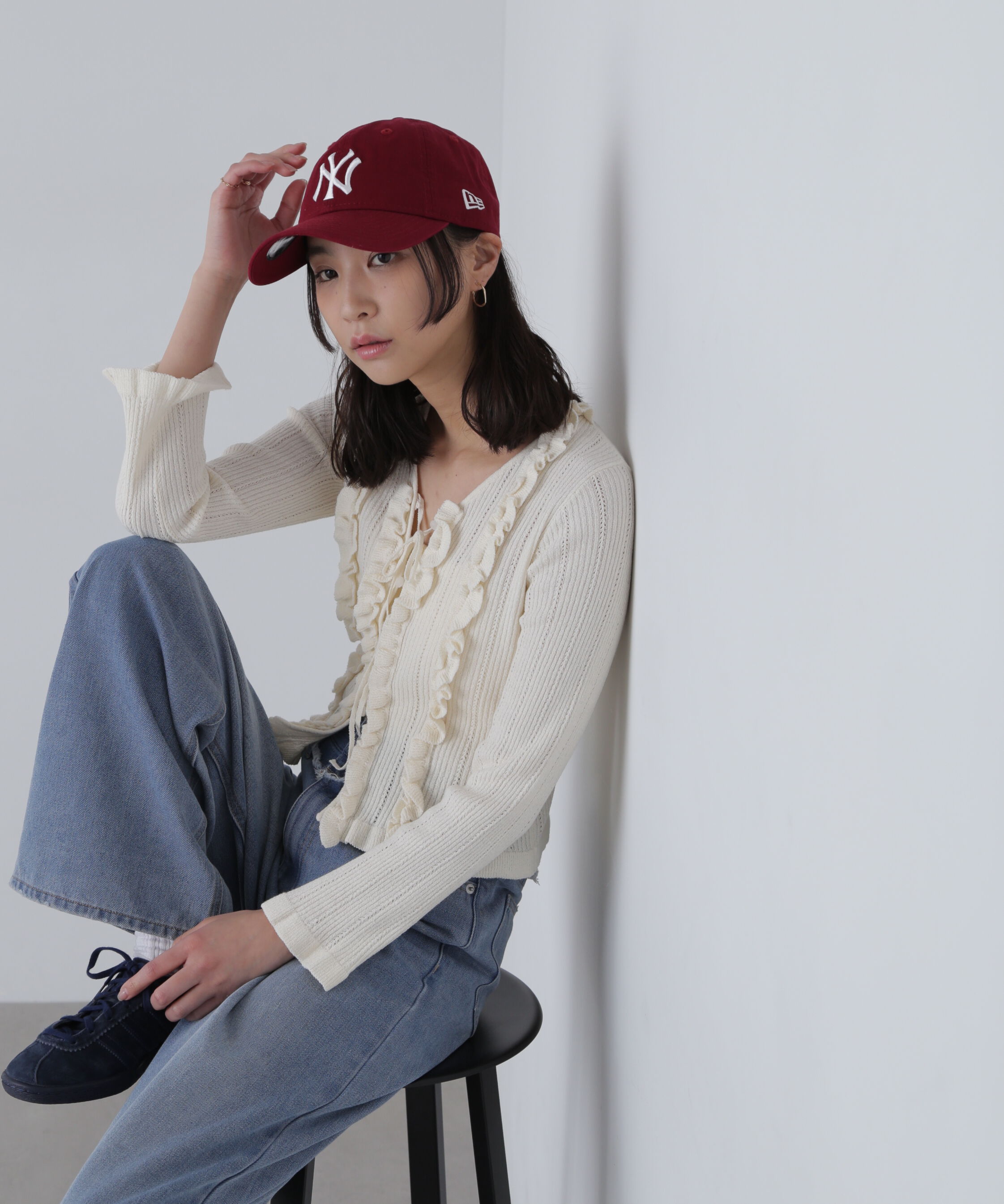  「フリルアイレットリブニットカーディガン」|ニット・セーター|