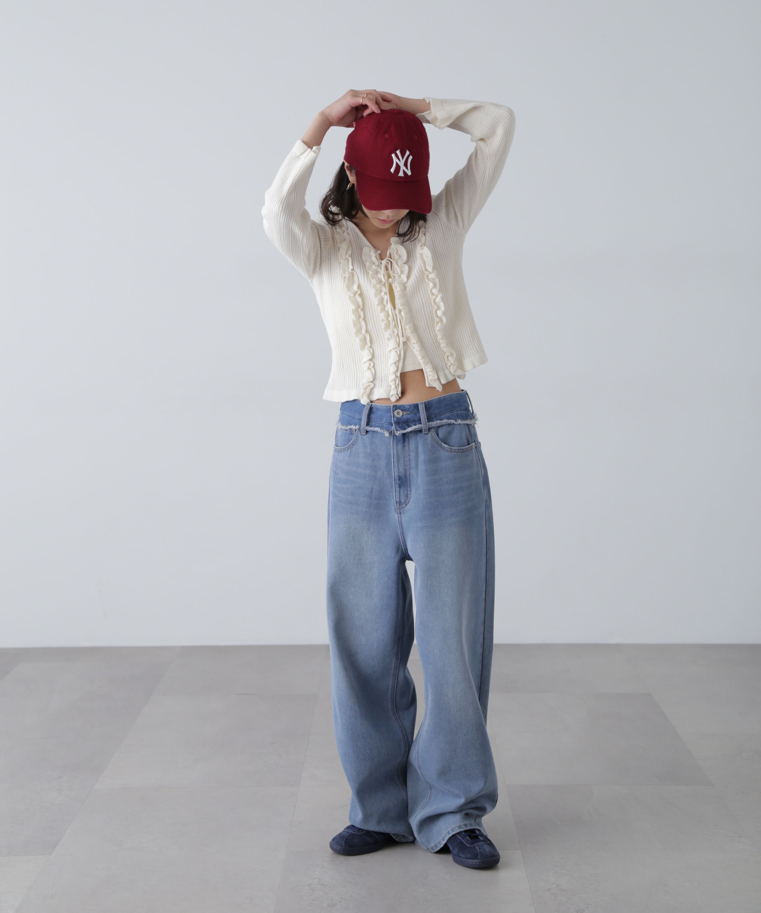  「フリルアイレットリブニットカーディガン」|ニット・セーター|