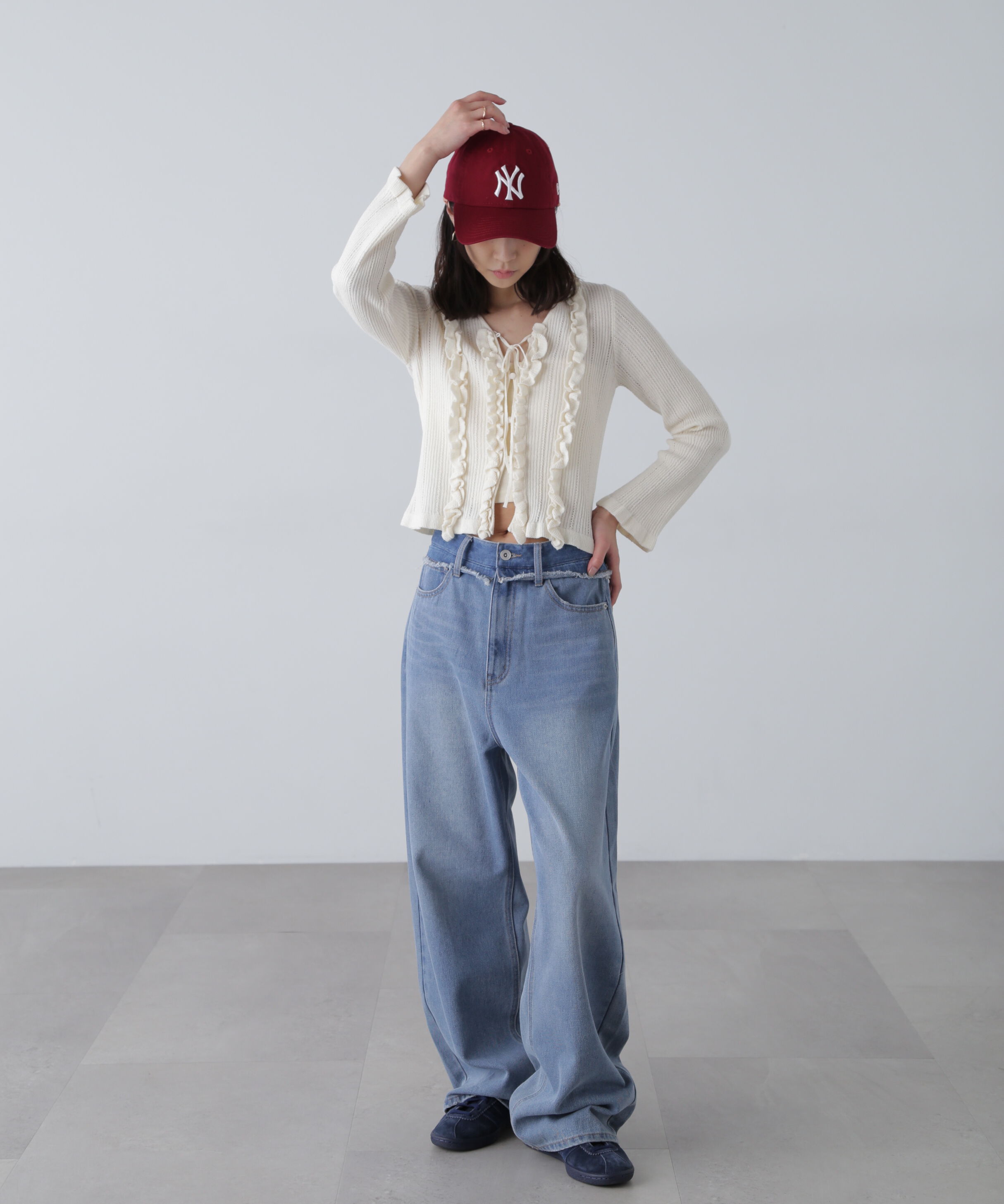  「フリルアイレットリブニットカーディガン」|ニット・セーター|