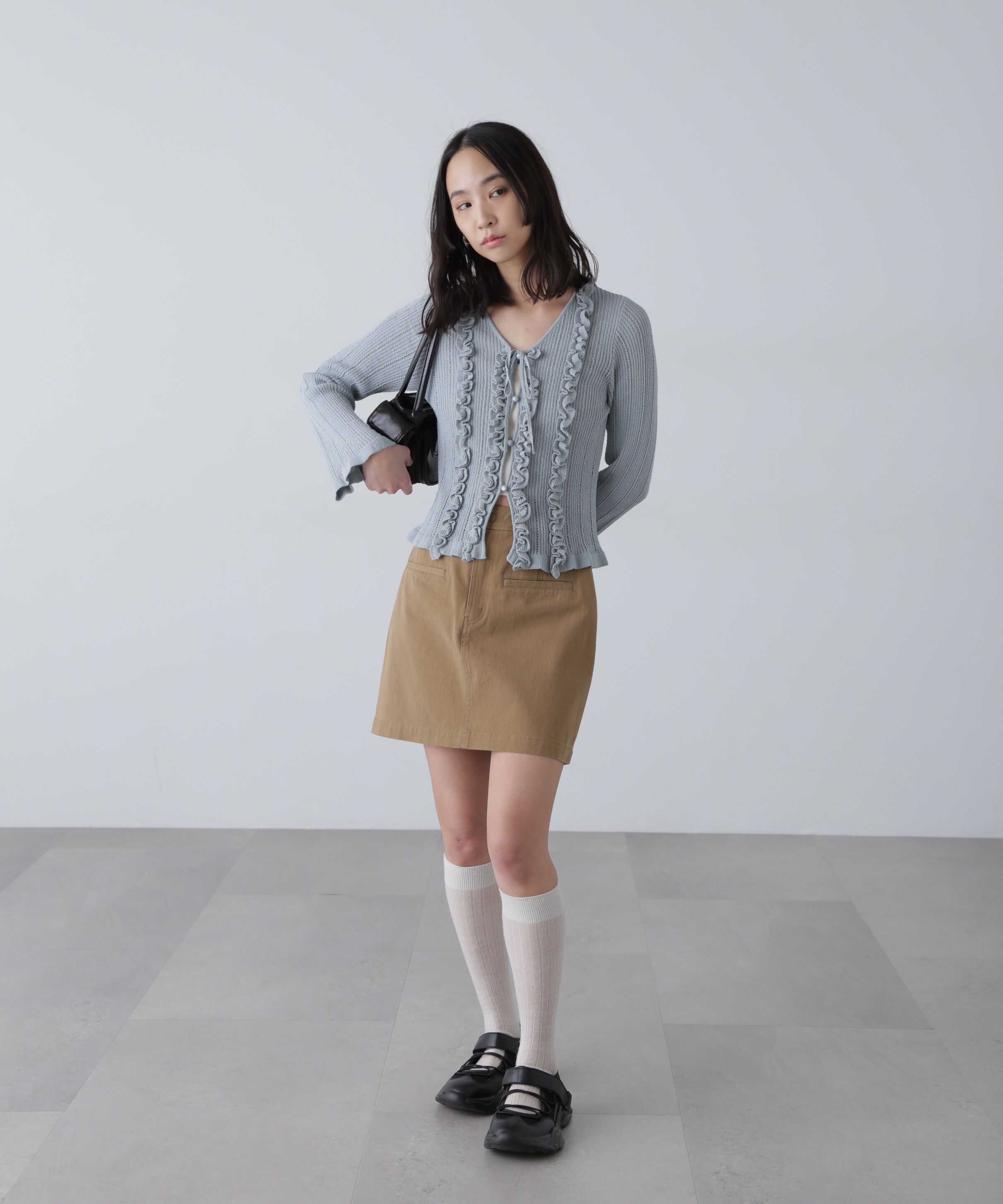  「フリルアイレットリブニットカーディガン」|ニット・セーター|