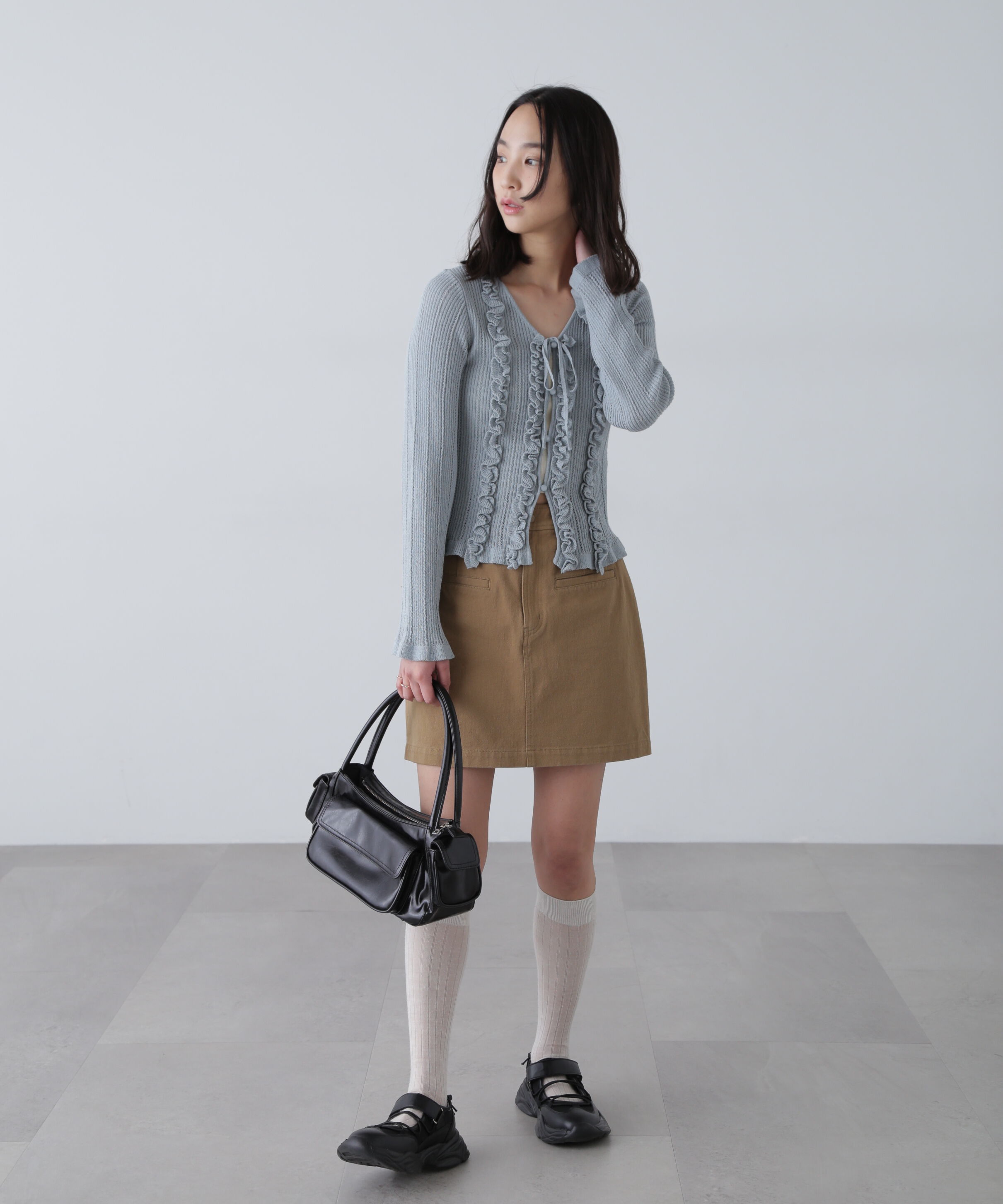  「フリルアイレットリブニットカーディガン」|ニット・セーター|