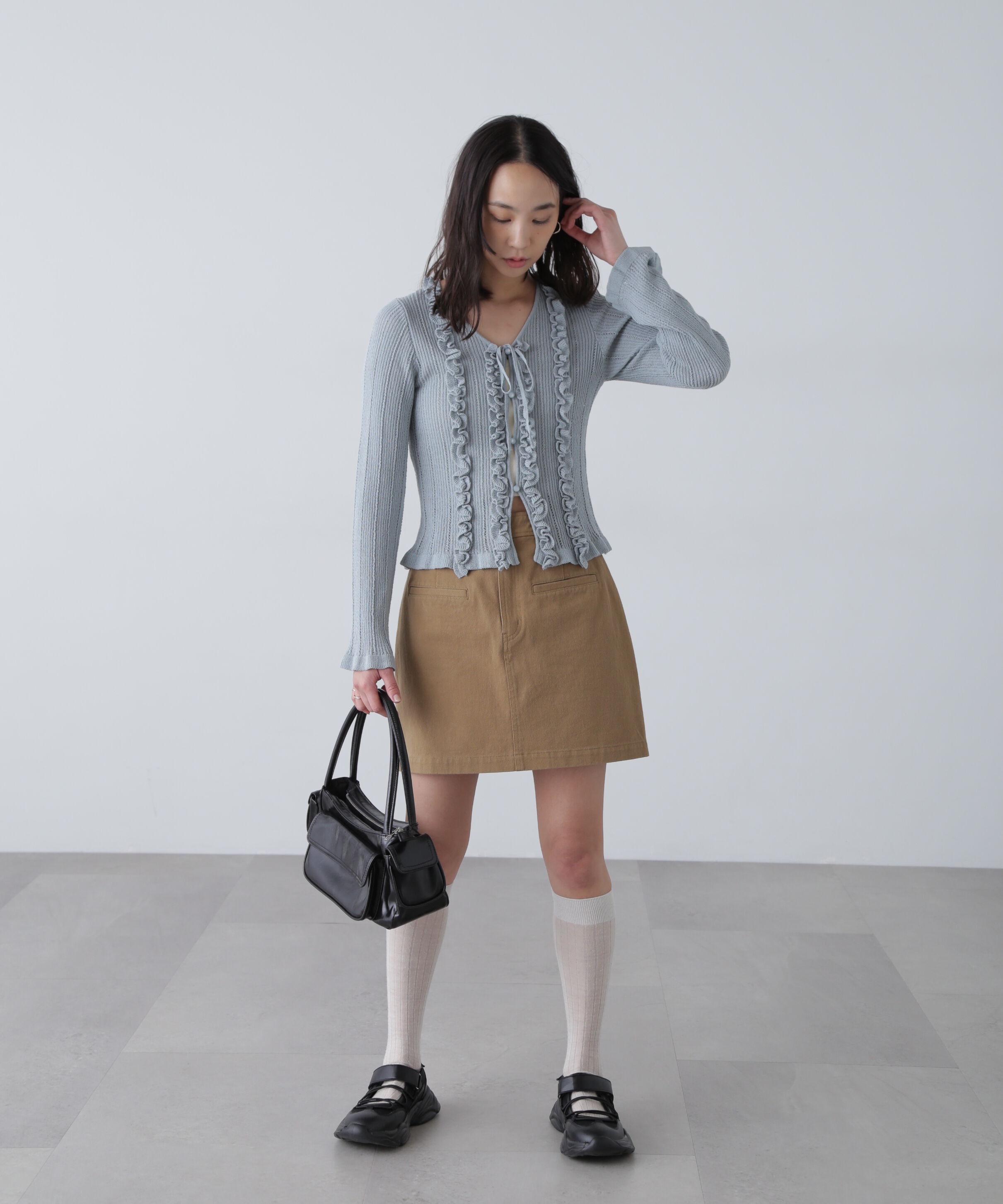  「フリルアイレットリブニットカーディガン」|ニット・セーター|