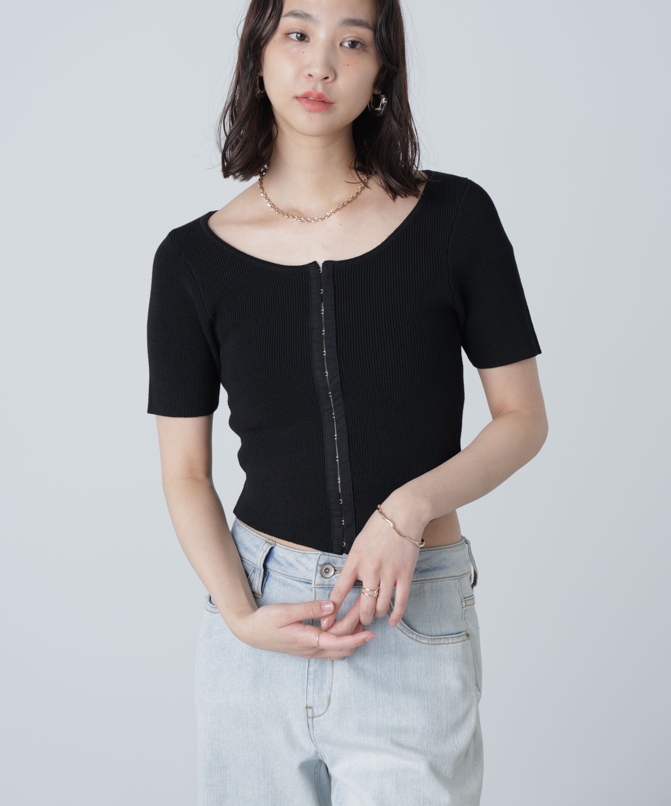  「フロントホックリブニット」|ニット・セーター|