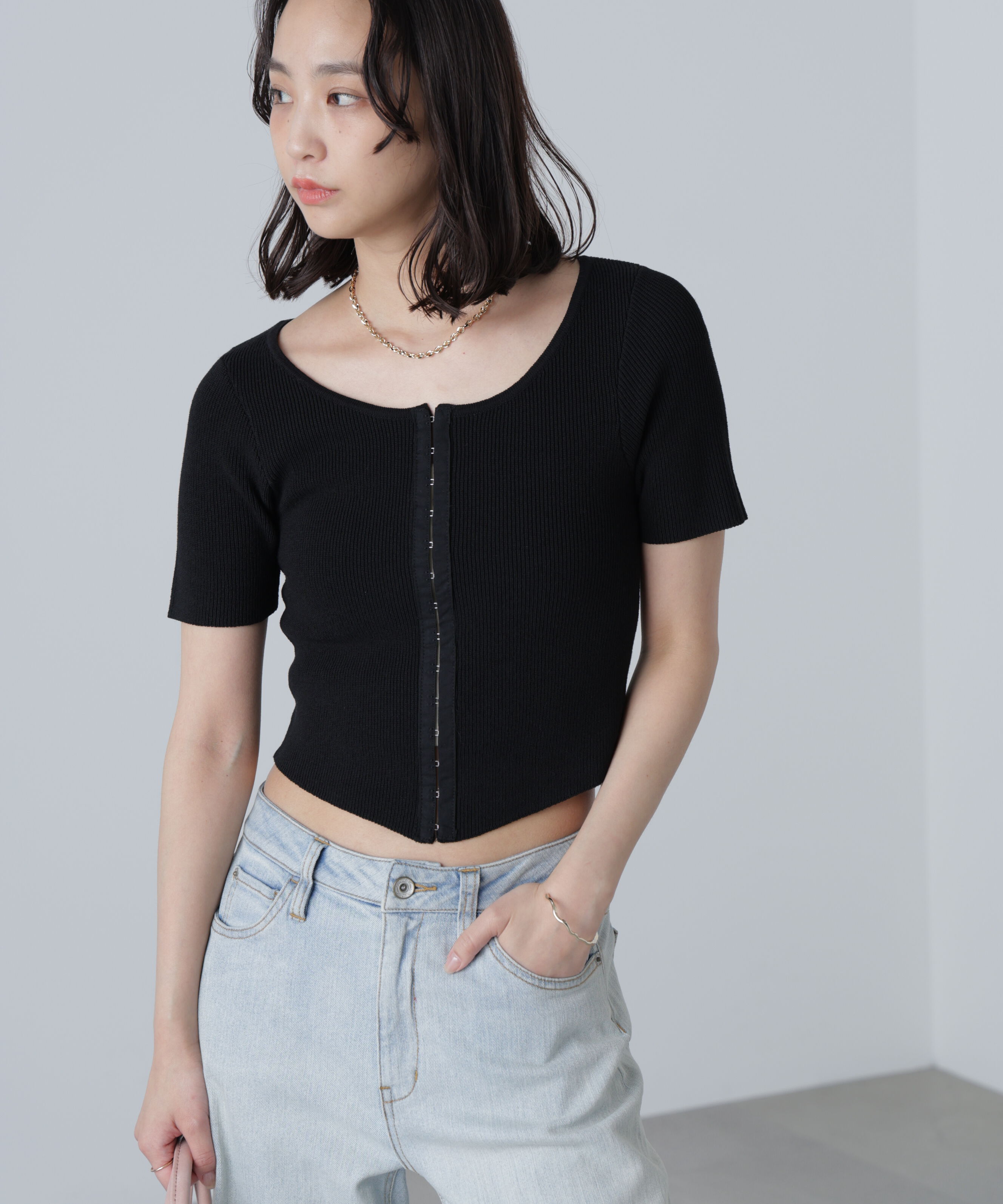  「フロントホックリブニット」|ニット・セーター|