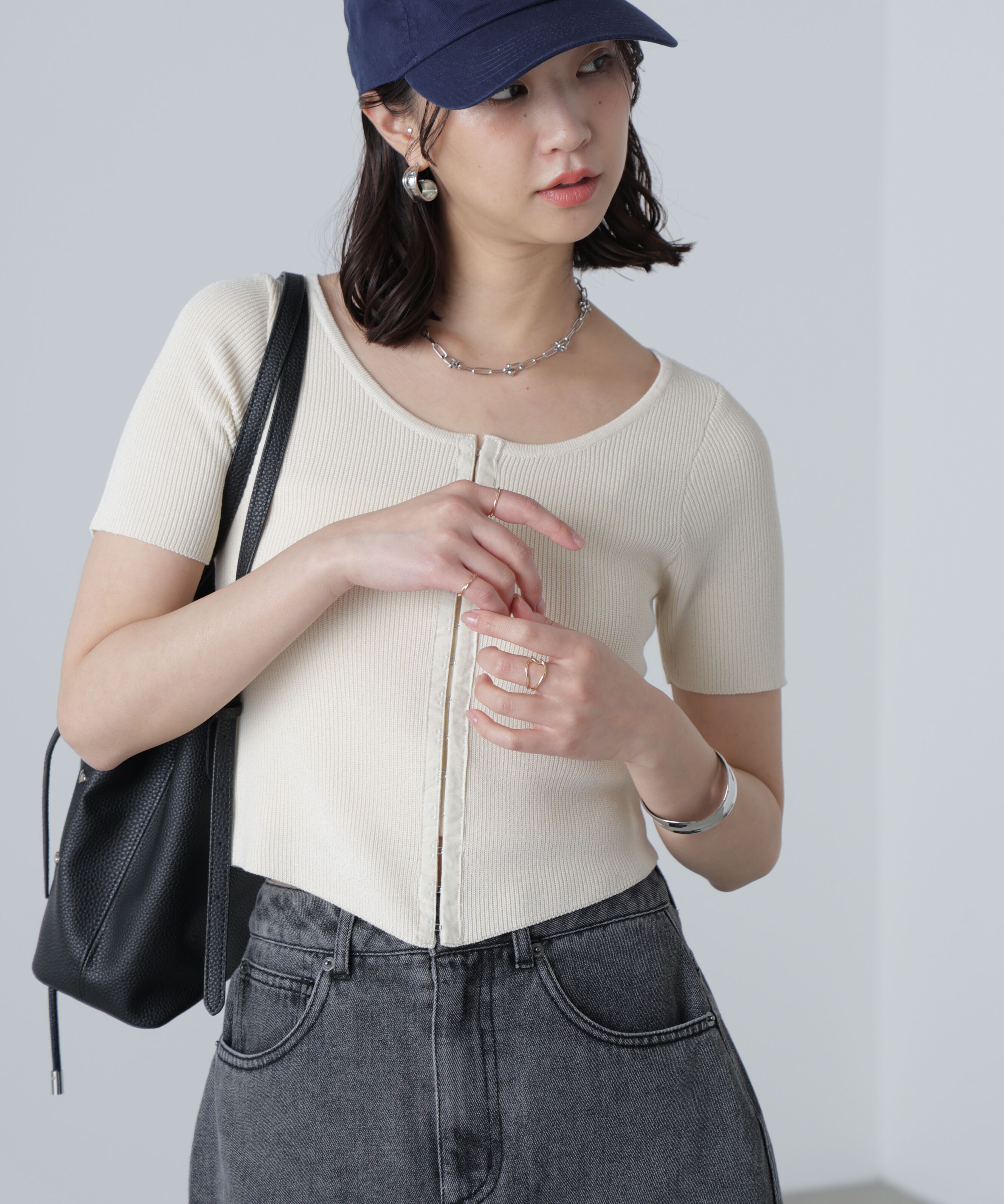  「フロントホックリブニット」|ニット・セーター|