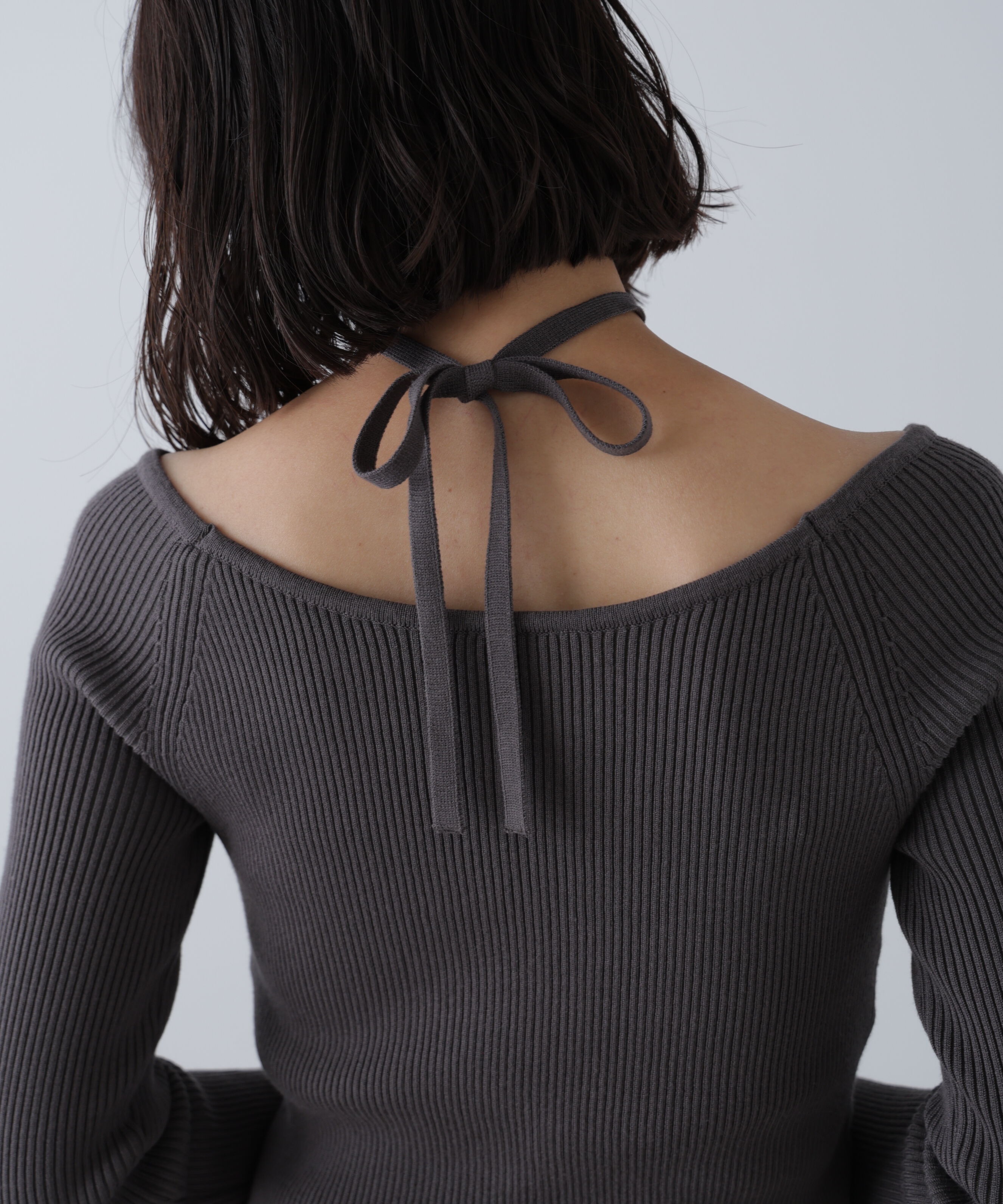  「ジップアップオフショルダーリブニット」|ニット・セーター|