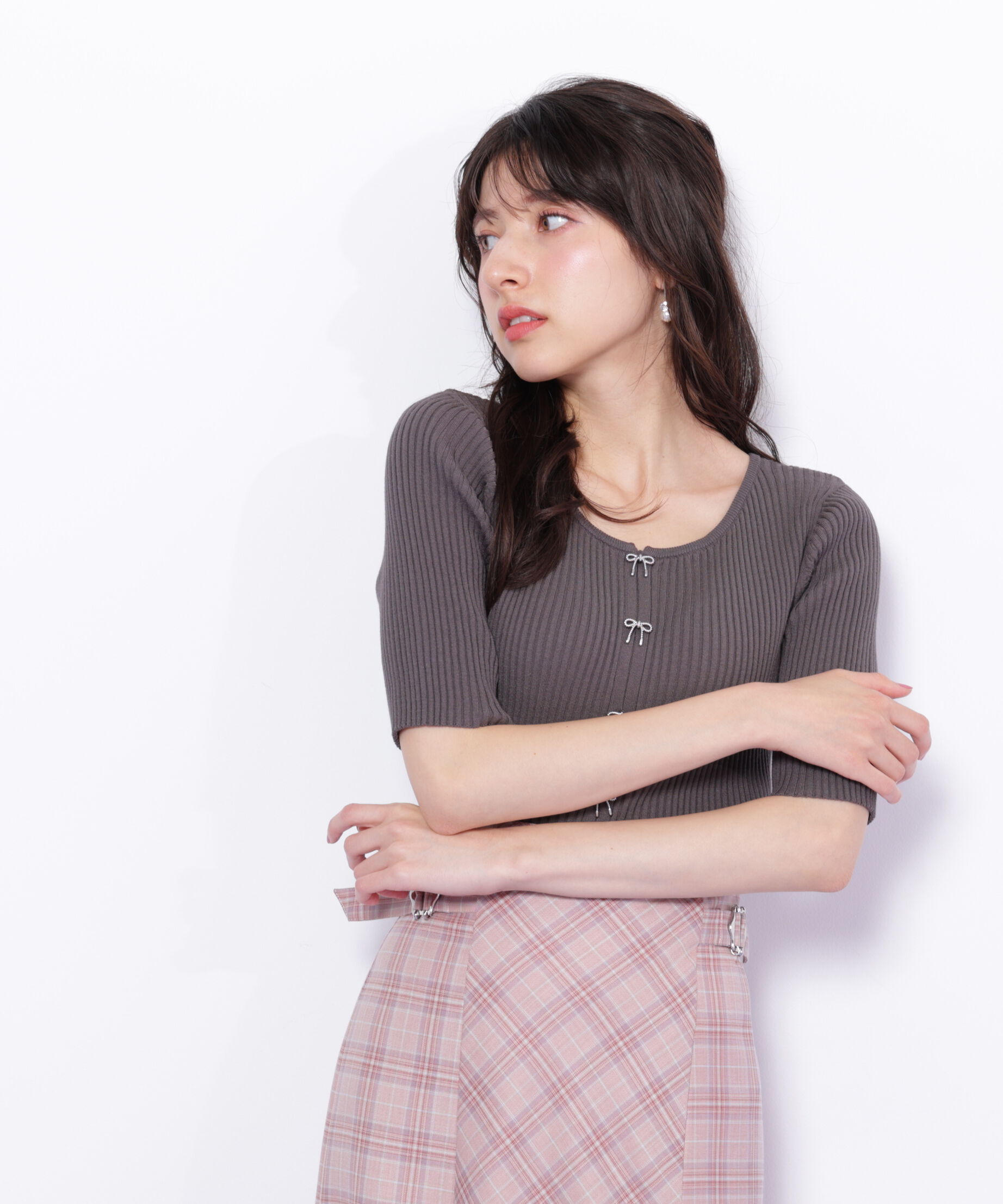  「リボンビジューリブニット」|ニット・セーター|