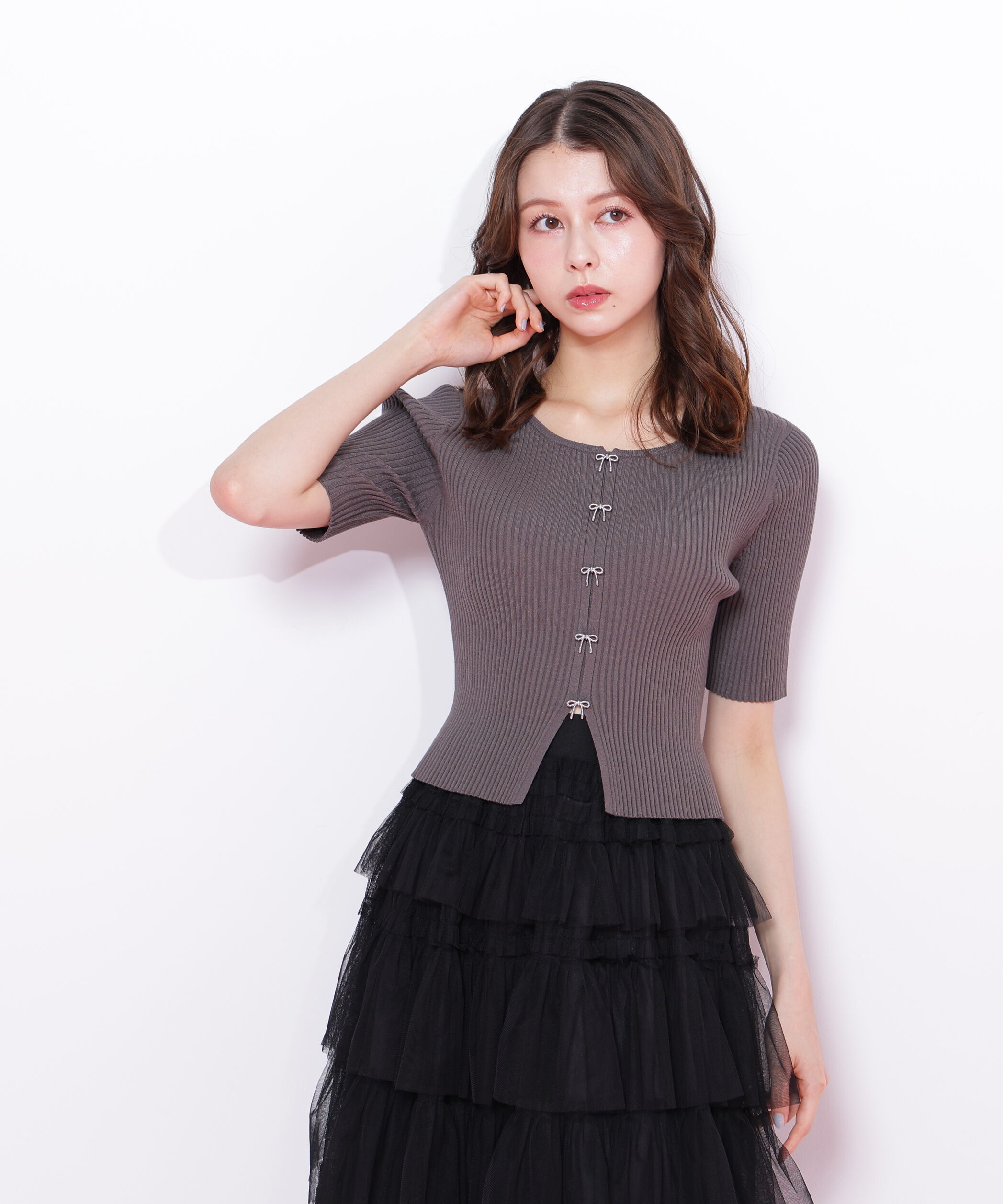  「リボンビジューリブニット」|ニット・セーター|