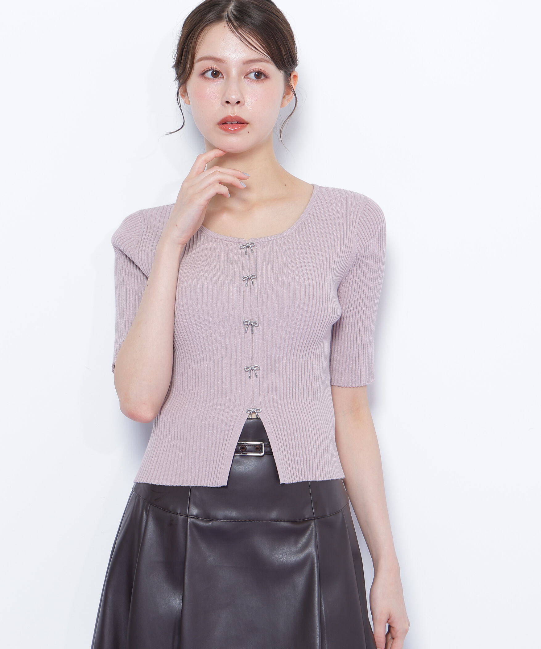  「リボンビジューリブニット」|ニット・セーター|