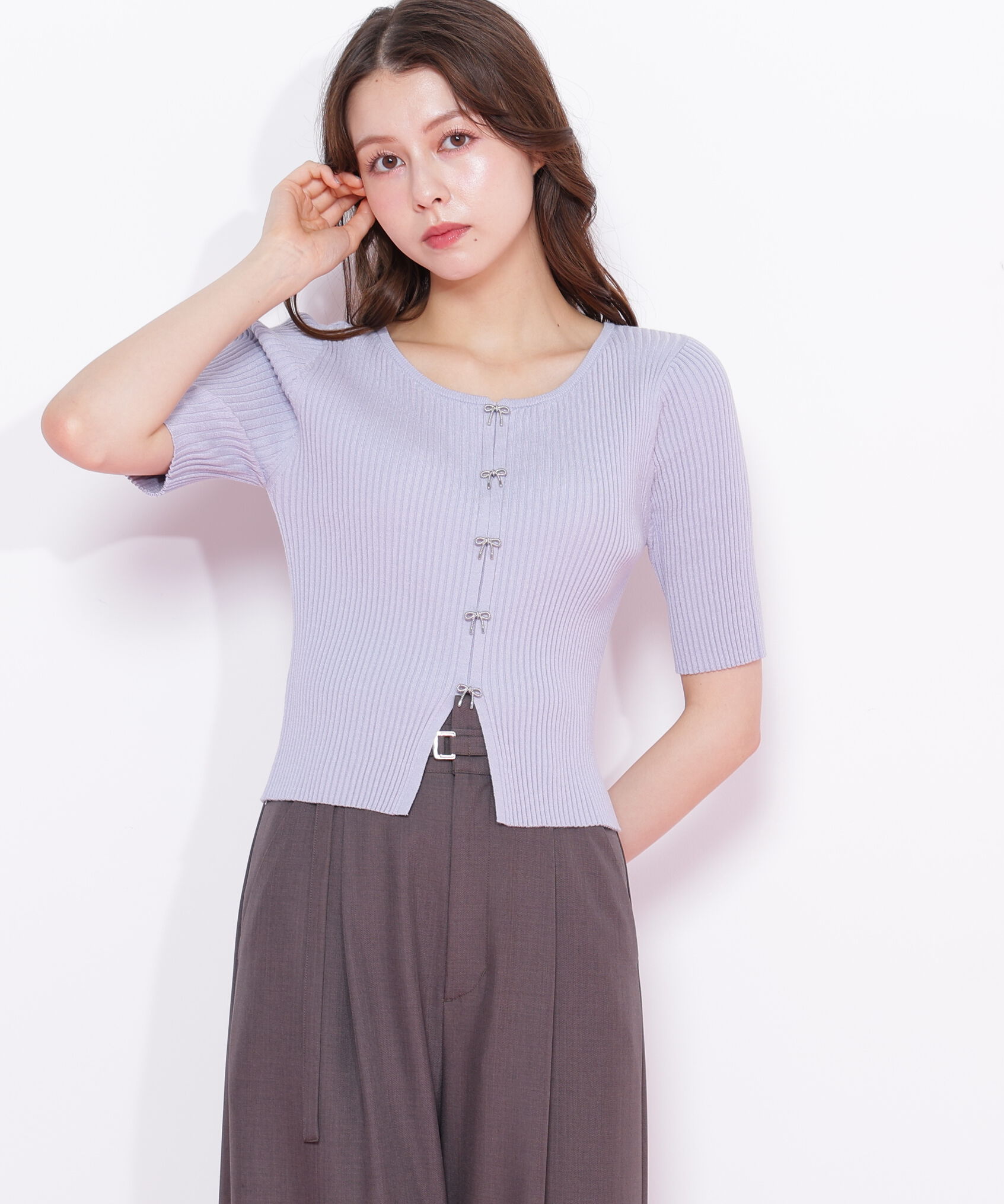  「リボンビジューリブニット」|ニット・セーター|