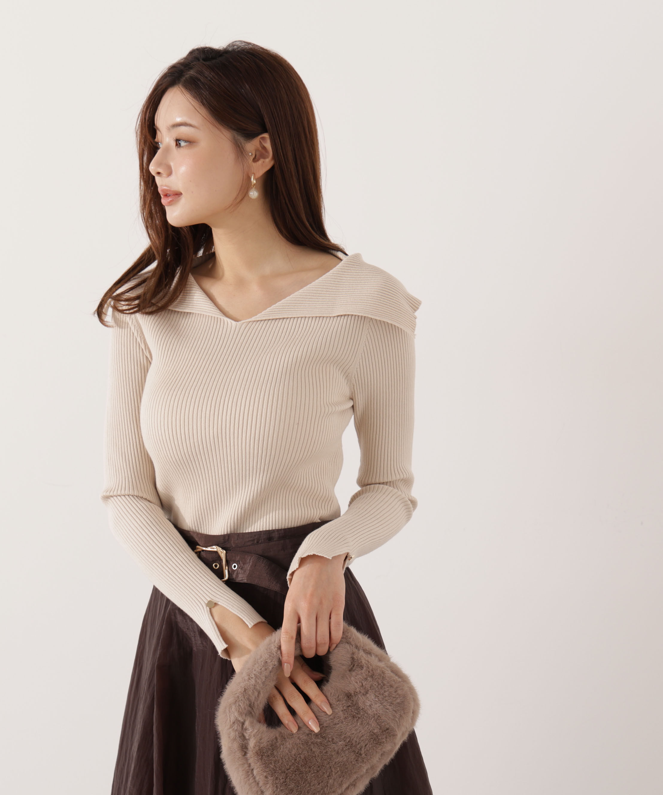 PROPORTION BODY DRESSING「オープンカラーリブニット」|ニット・セーター|