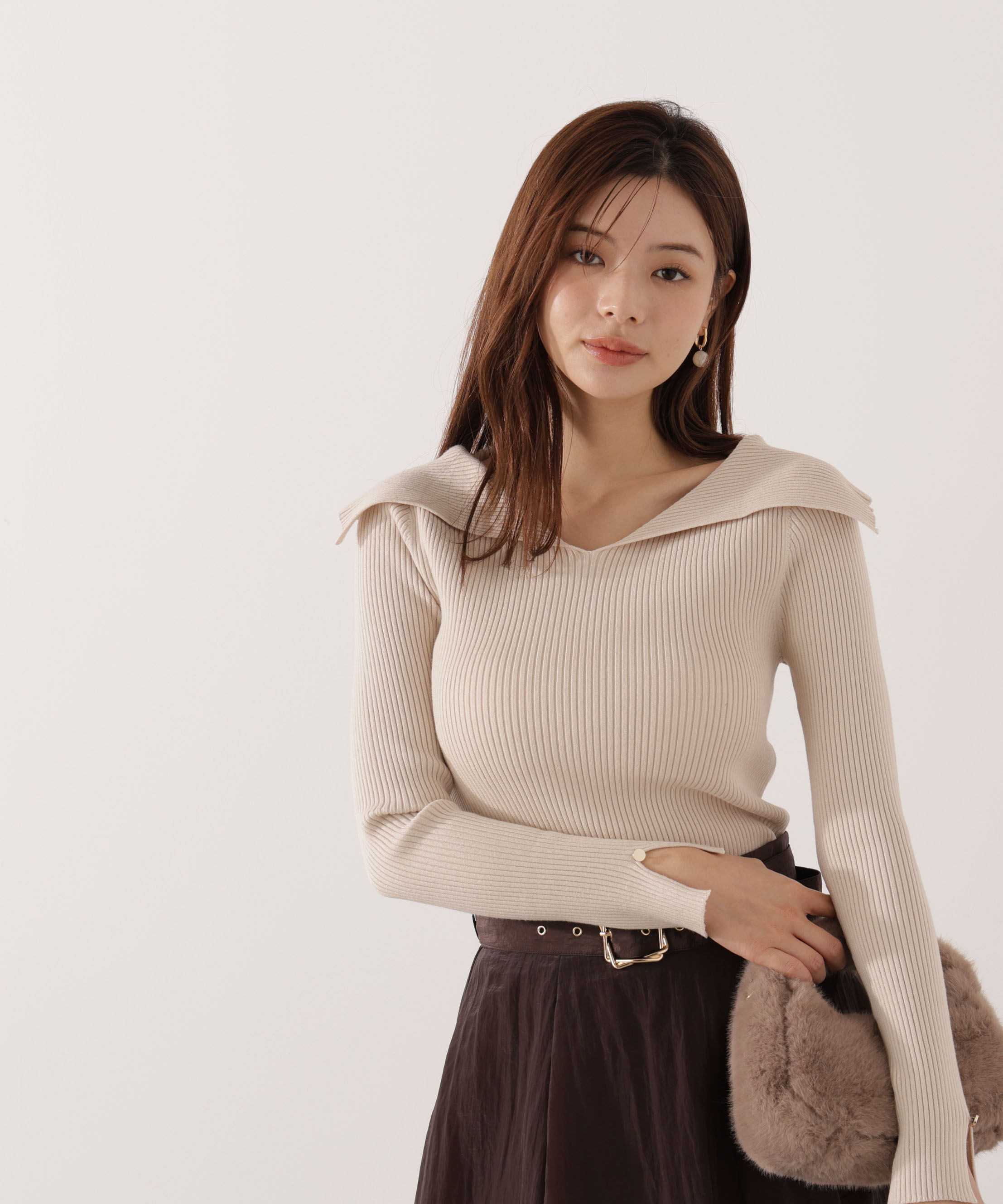 PROPORTION BODY DRESSING「オープンカラーリブニット」|ニット・セーター|