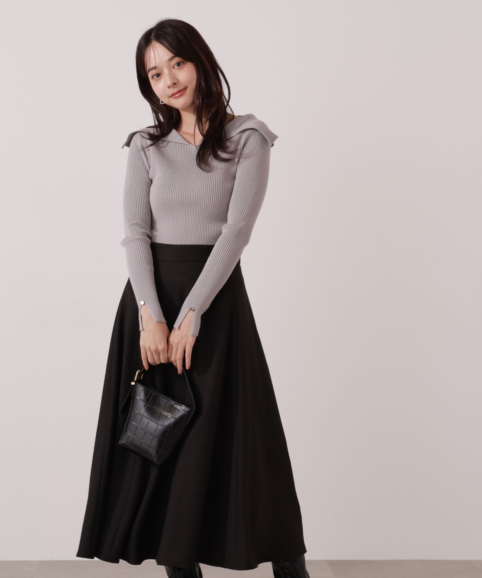 PROPORTION BODY DRESSING「オープンカラーリブニット」|ニット・セーター|