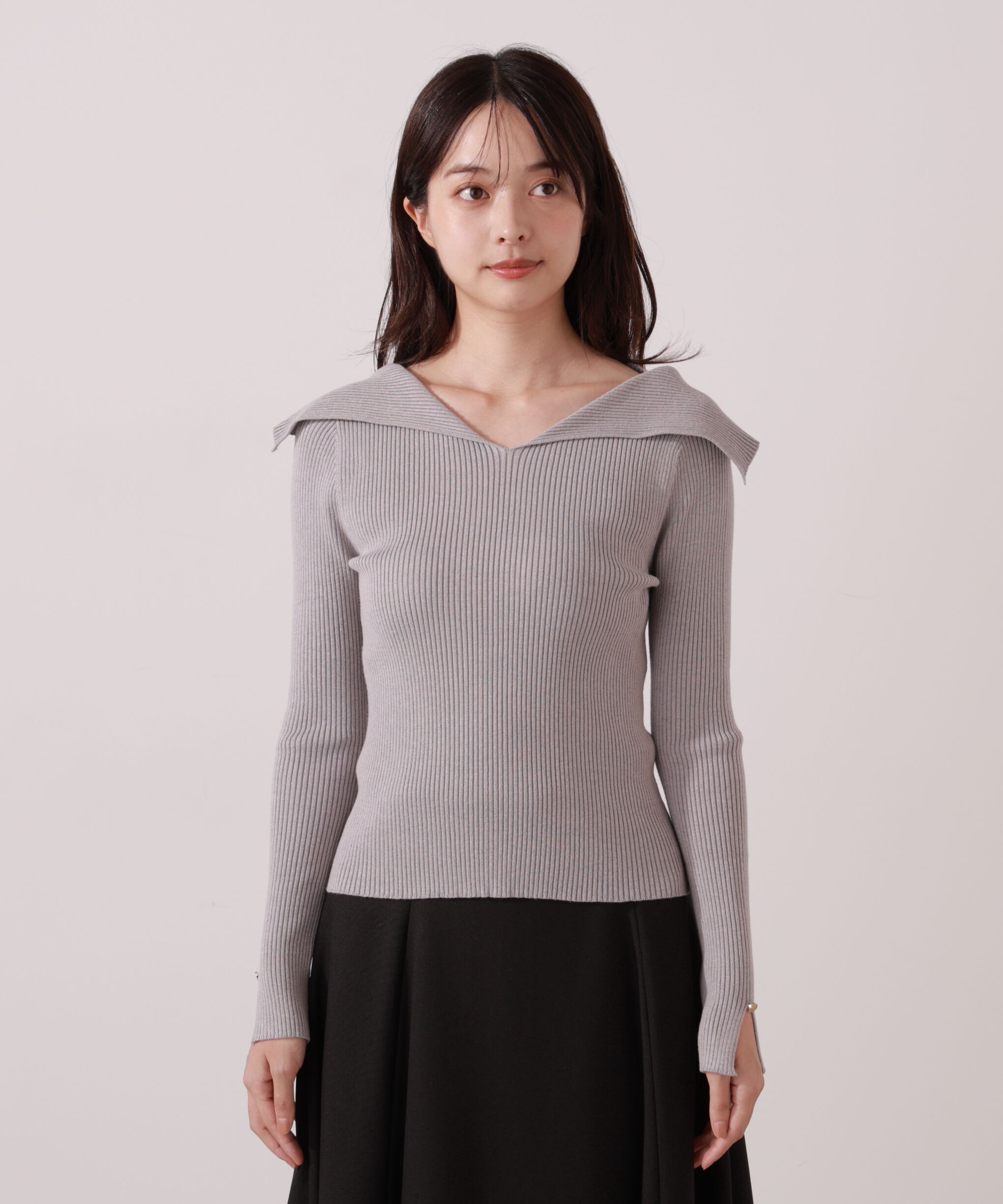 PROPORTION BODY DRESSING「オープンカラーリブニット」|ニット・セーター|