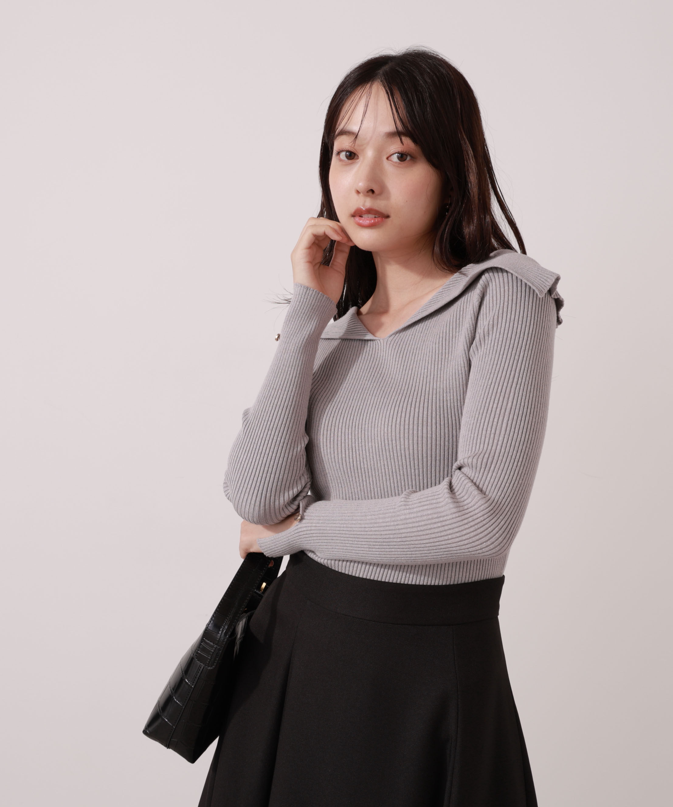 PROPORTION BODY DRESSING「オープンカラーリブニット」|ニット・セーター|