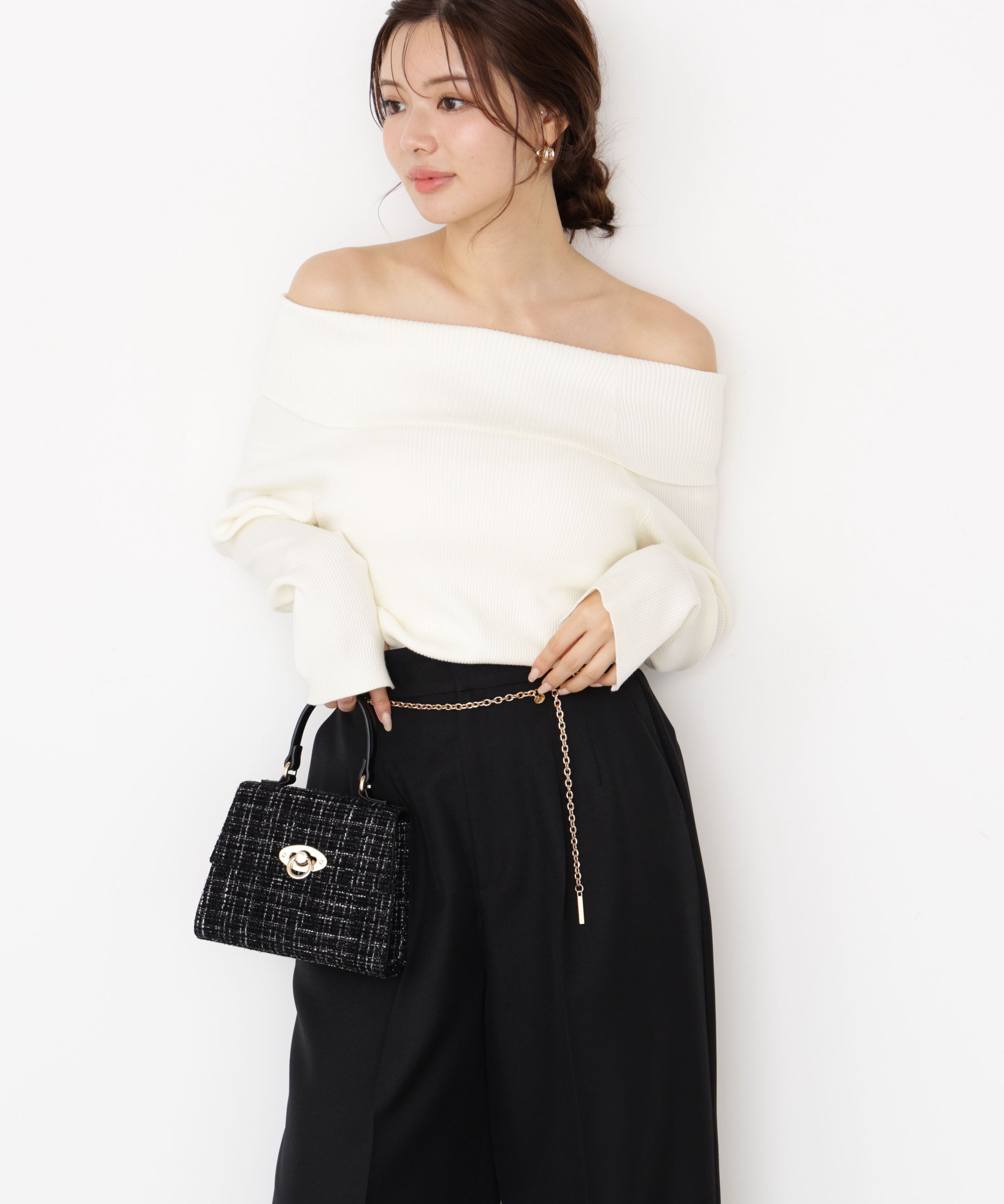 PROPORTION BODY DRESSING「＜谷川菜奈さん着用＞オフショルリブニット 25AW」|ニット・セーター|