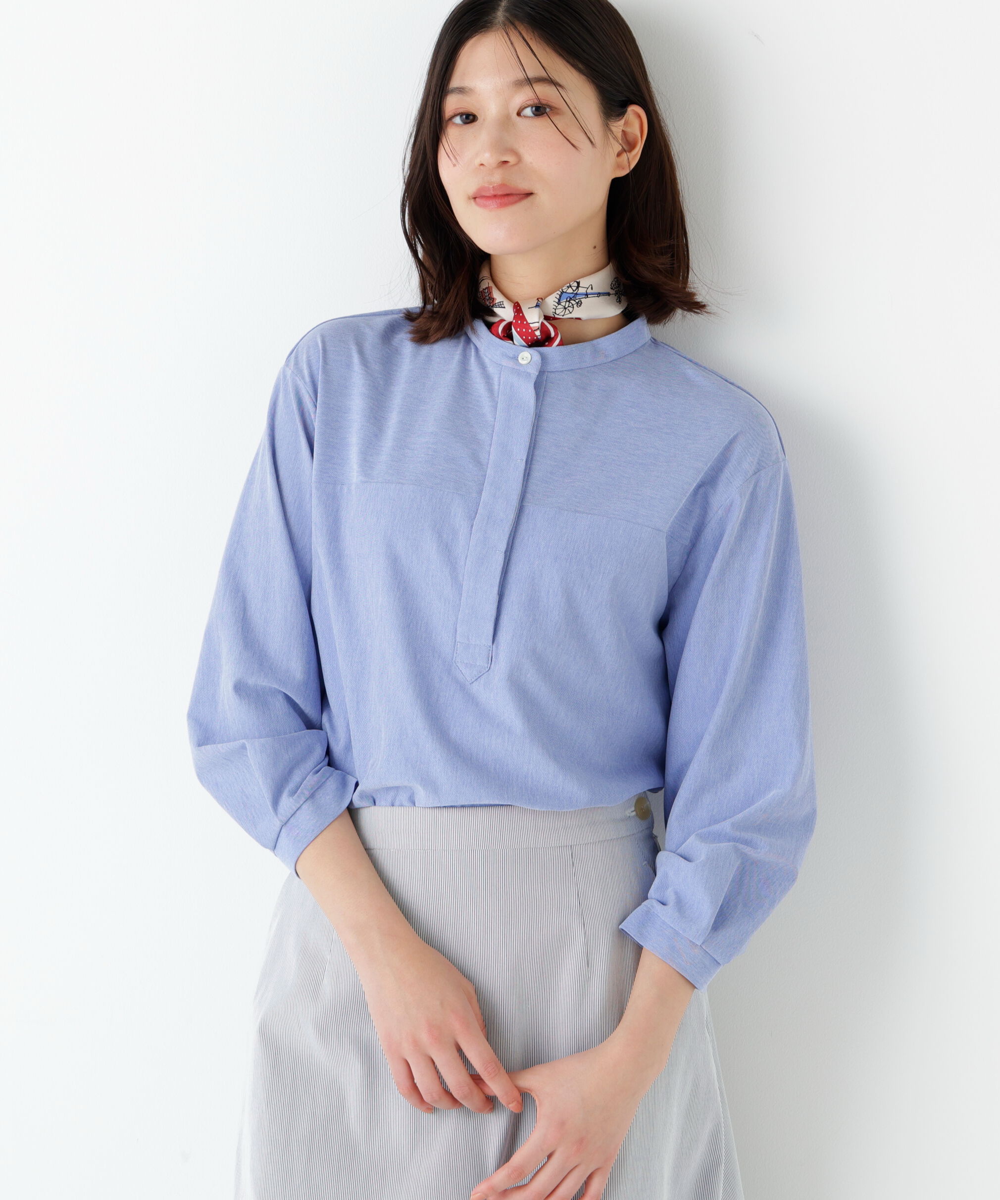  「◆《ウォッシャブル》鹿の子ジャージーバンドカラープルオーバー」|Tシャツ・カットソー|