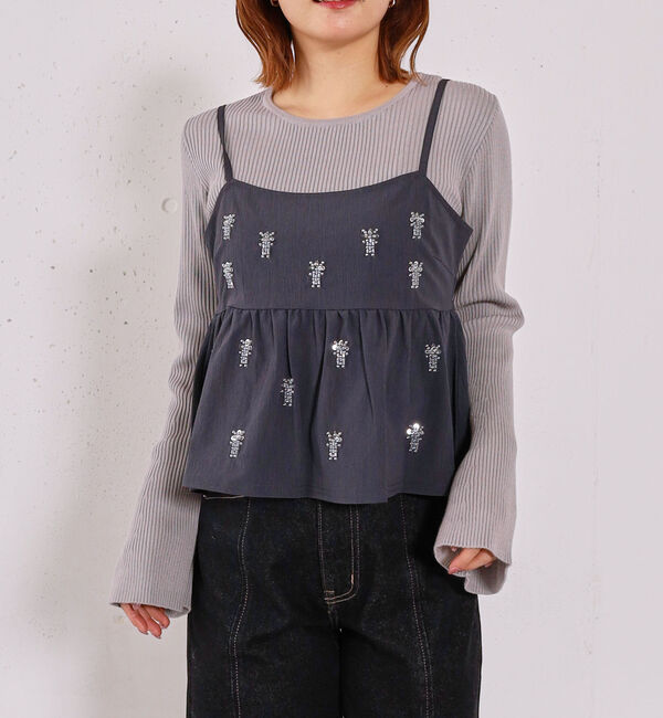 archives「ビーズ刺繍ペプラムビスチェ&times;リブニットプルオーバーＳＥＴ」|カーディガン|GRAY