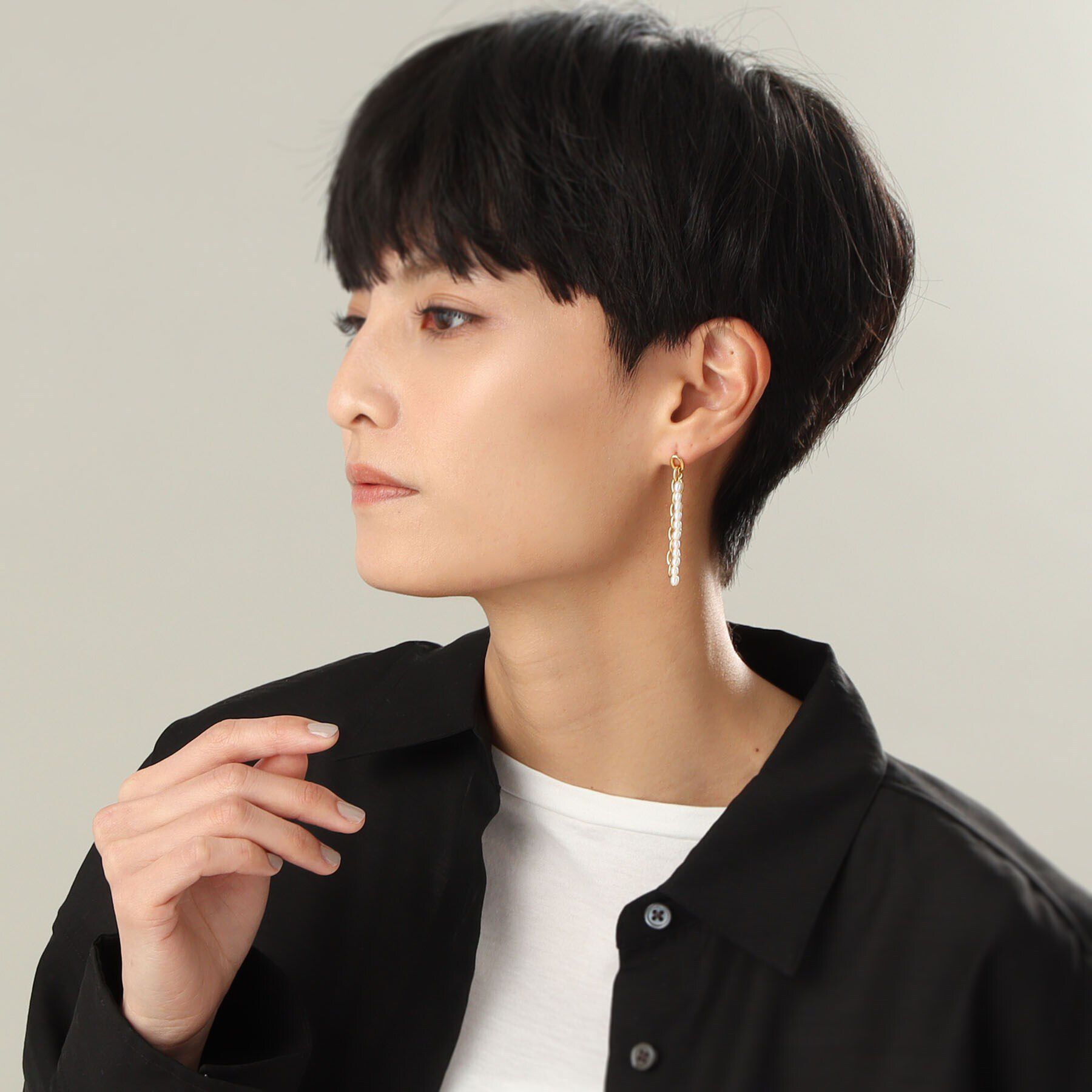 COCOSHNIK ONKITSCH「シルバー バロックパール チェーンコンビネーション スタッドピアス GP」|ピアス|