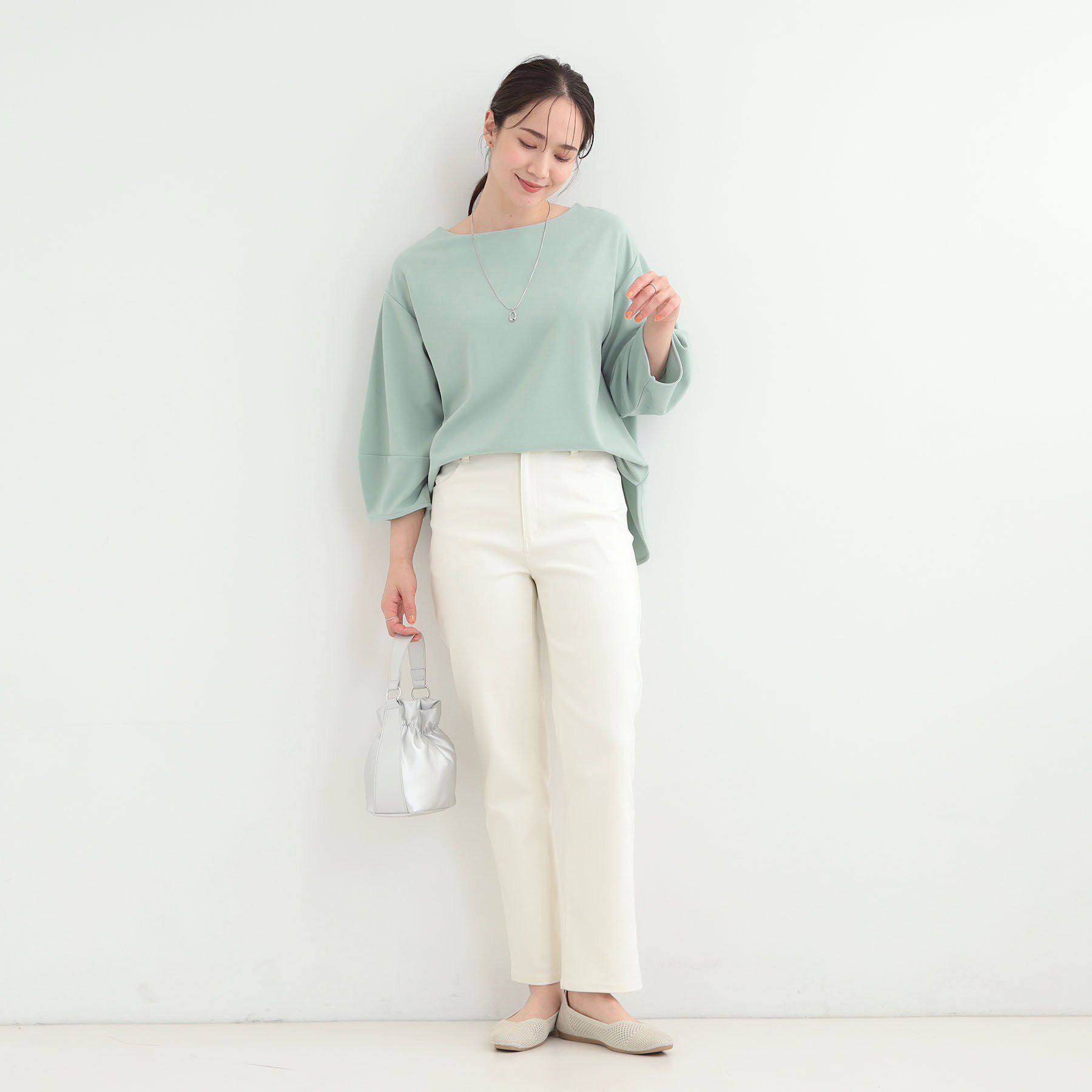 SHOO･LA･RUE「【2点セット/7分袖/S-LL】ランタンスリーブで女性らしい ネックレス付きブラウス」|シャツ・ブラウス|