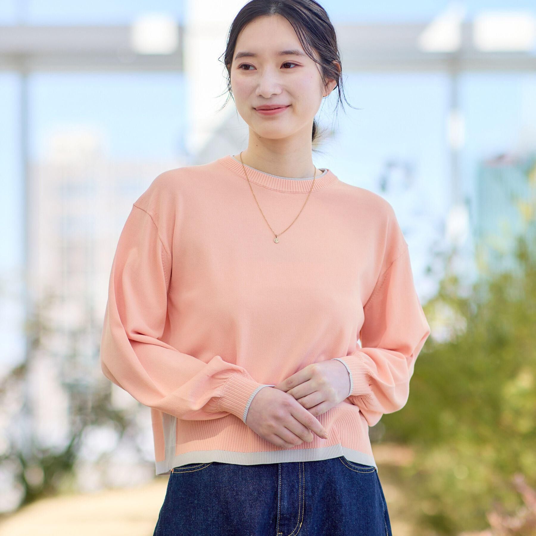 Dessin「【洗える】バイカラーデザインニット」|ニット・セーター|オレンジ(565)