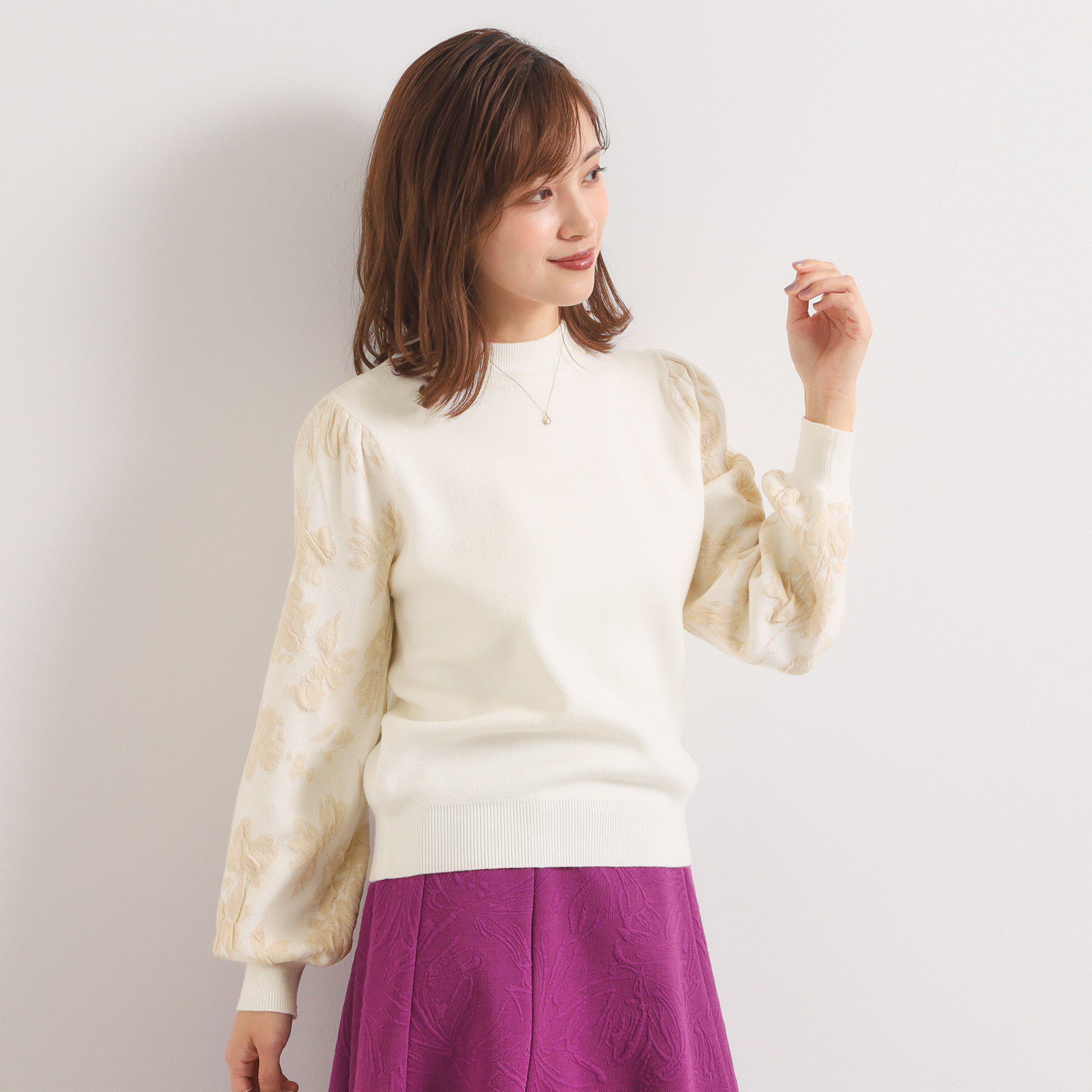 ITS&rsquo;DEMO「【手洗い可】花柄ジャカード袖ニット」|ニット・セーター|