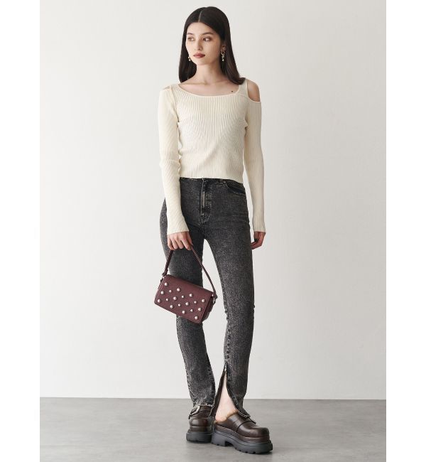 MURUA「ショルダーカットレイヤードライクリブニット」|ニット・セーター|