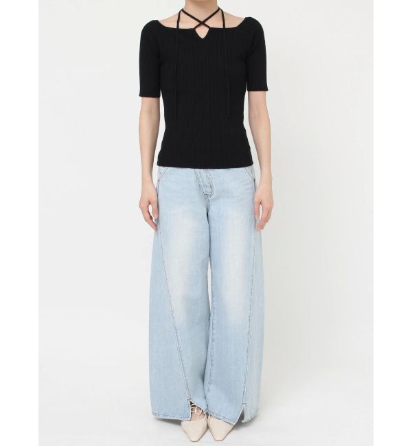 LAGUNAMOON「チョーカーデザインリブニットプルオーバー」|ニット・セーター|