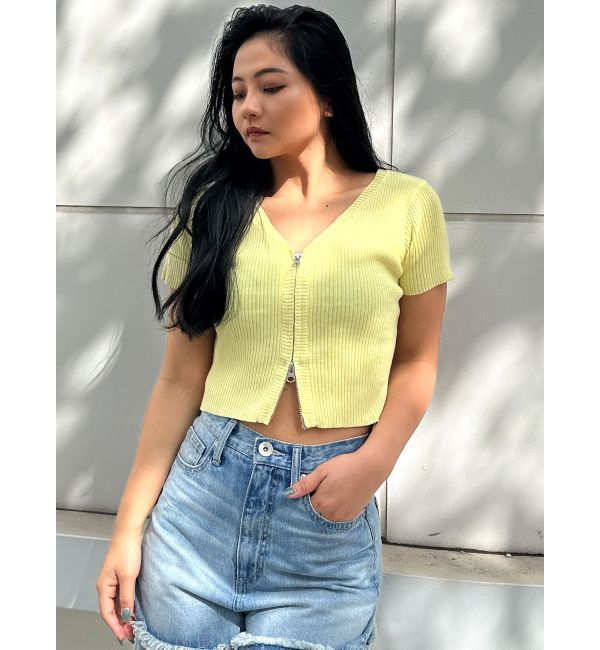 GYDA「ハーフスリーブブリーチWファスナーリブニットトップス」|ニット・セーター|