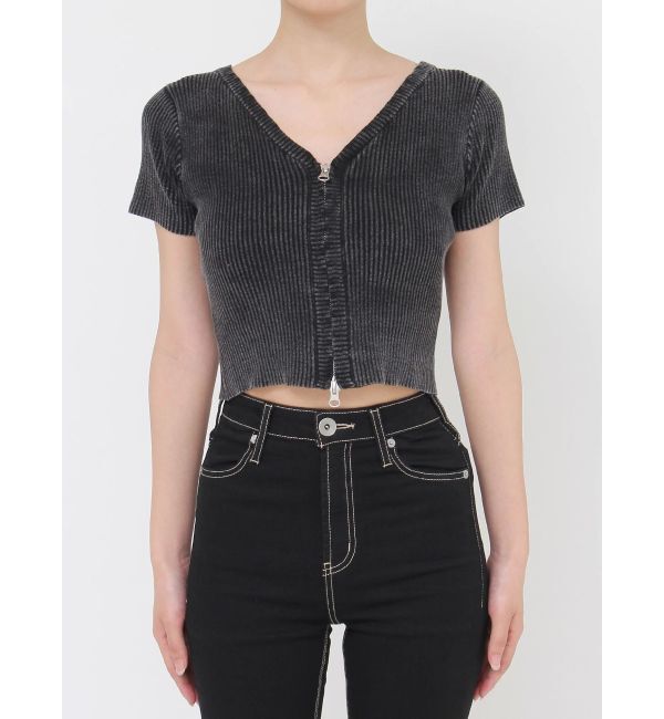 GYDA「ハーフスリーブブリーチWファスナーリブニットトップス」|ニット・セーター|