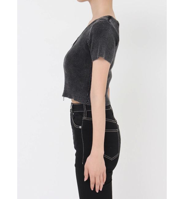 GYDA「ハーフスリーブブリーチWファスナーリブニットトップス」|ニット・セーター|