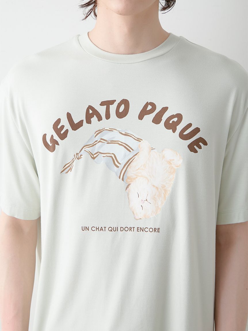 GELATO PIQUE HOMME「【ONLINE限定】【HOMME】sleeping cat ワンポイントTシャツ＆総柄ロングパンツセット」|ルームウェア|