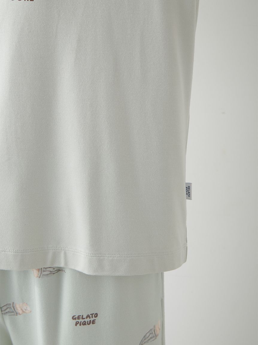 GELATO PIQUE HOMME「【ONLINE限定】【HOMME】sleeping cat ワンポイントTシャツ＆総柄ロングパンツセット」|ルームウェア|