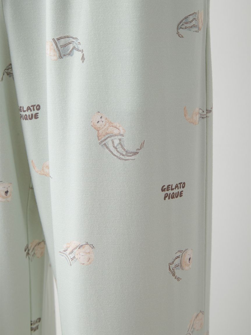 GELATO PIQUE HOMME「【ONLINE限定】【HOMME】sleeping cat ワンポイントTシャツ＆総柄ロングパンツセット」|ルームウェア|