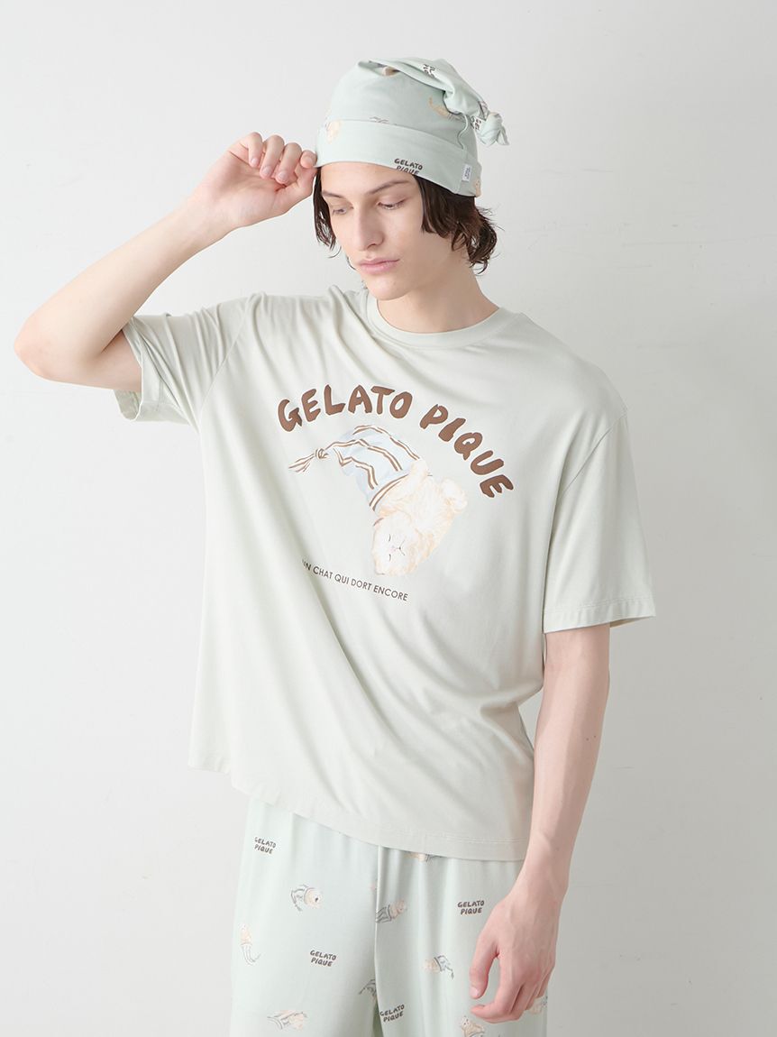GELATO PIQUE HOMME「【ONLINE限定】【HOMME】sleeping cat ワンポイントTシャツ＆総柄ロングパンツセット」|ルームウェア|