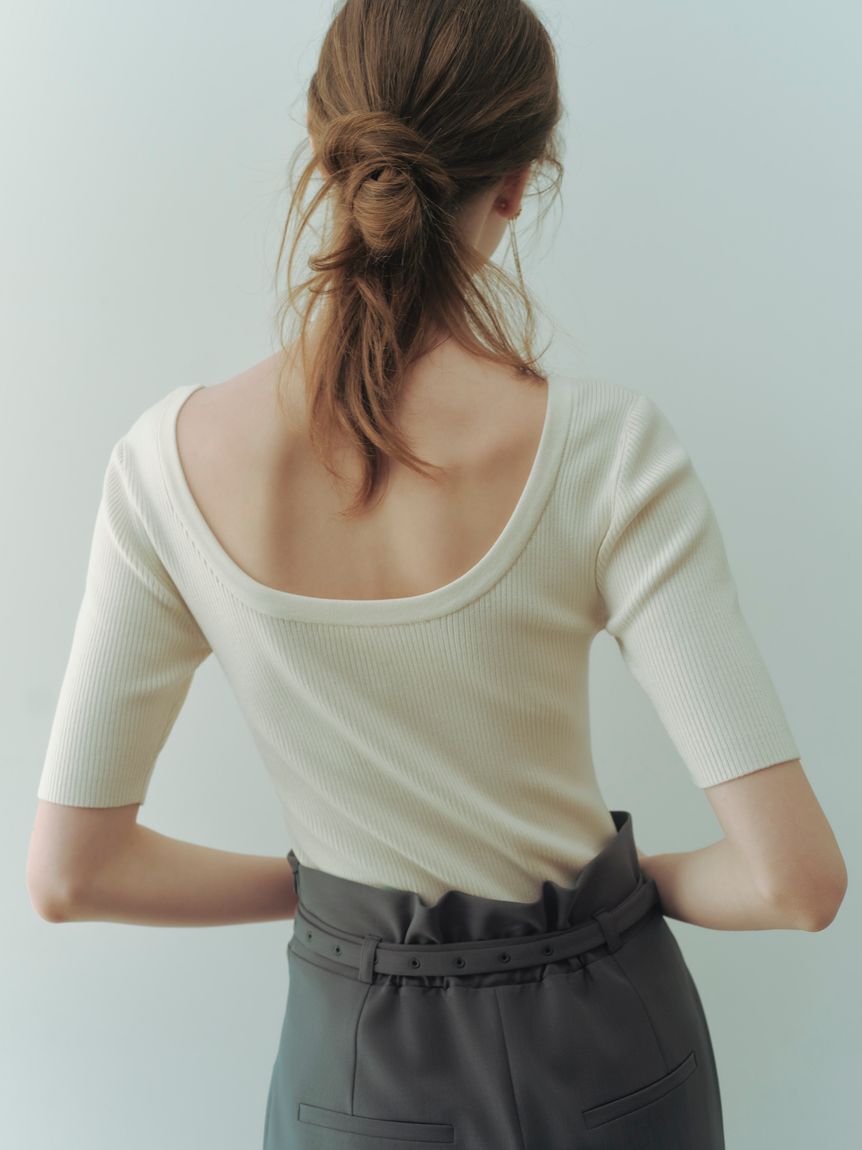 FRAY I.D「シルクブレンド前後2way半袖リブニット／ウォッシャブル」|ニット・セーター|