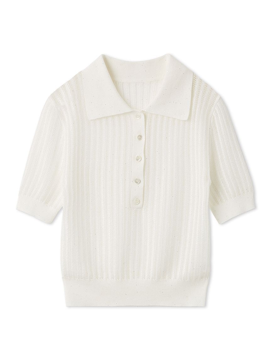 FRAY I.D「スパンコールアイレットケーブルポロニット」|ニット・セーター|WHT