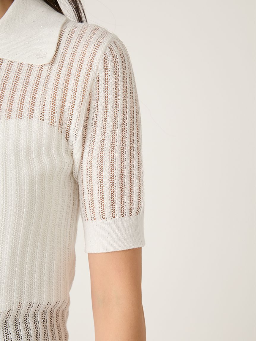 FRAY I.D「スパンコールアイレットケーブルポロニット」|ニット・セーター|