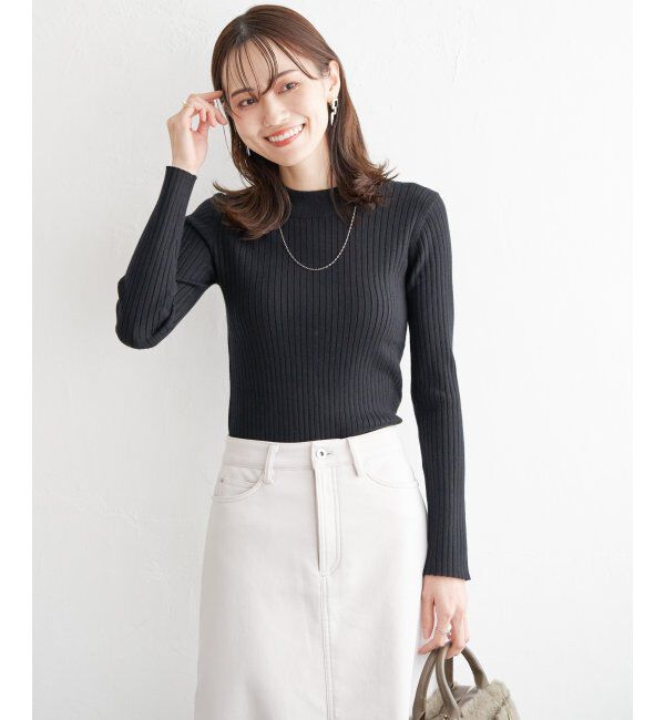 ikka「【洗濯機で洗える】クリーミーミニハイネックリブニット」|プルオーバー|ブラック