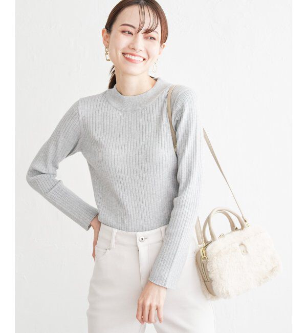 ikka「【洗濯機で洗える】クリーミーミニハイネックリブニット」|プルオーバー|シルバー