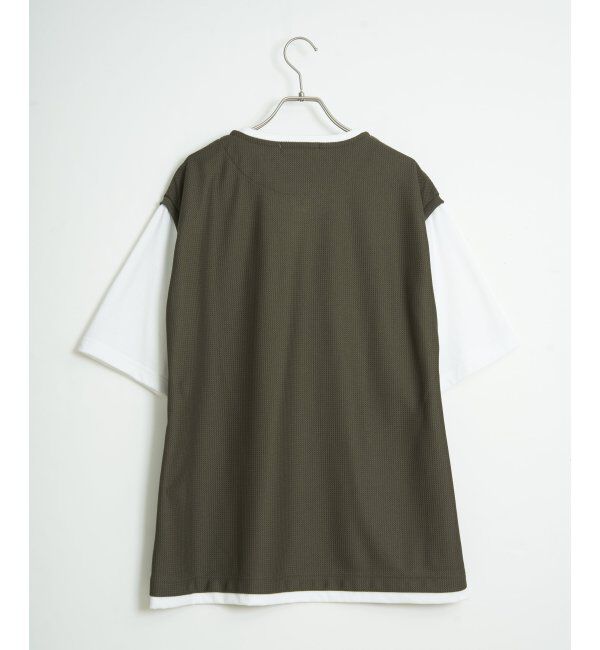 ikka「【接触冷感／吸水速乾】ヘリンボンキーネックフェイクベストTシャツ【親子おそろい】」|Tシャツ・カットソー|