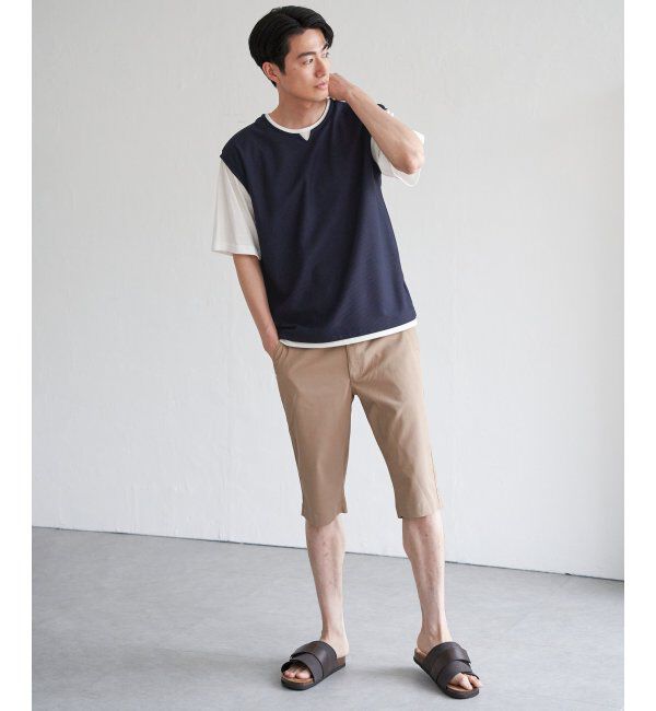 ikka「【接触冷感／吸水速乾】ヘリンボンキーネックフェイクベストTシャツ【親子おそろい】」|Tシャツ・カットソー|