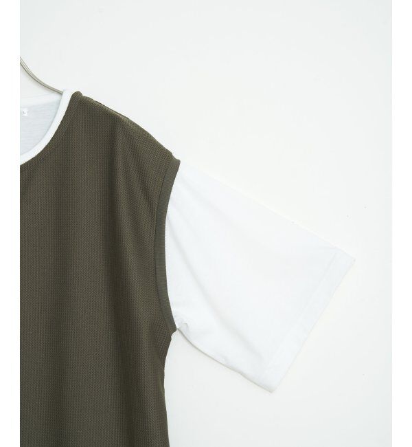 ikka「【接触冷感／吸水速乾】ヘリンボンキーネックフェイクベストTシャツ【親子おそろい】」|Tシャツ・カットソー|