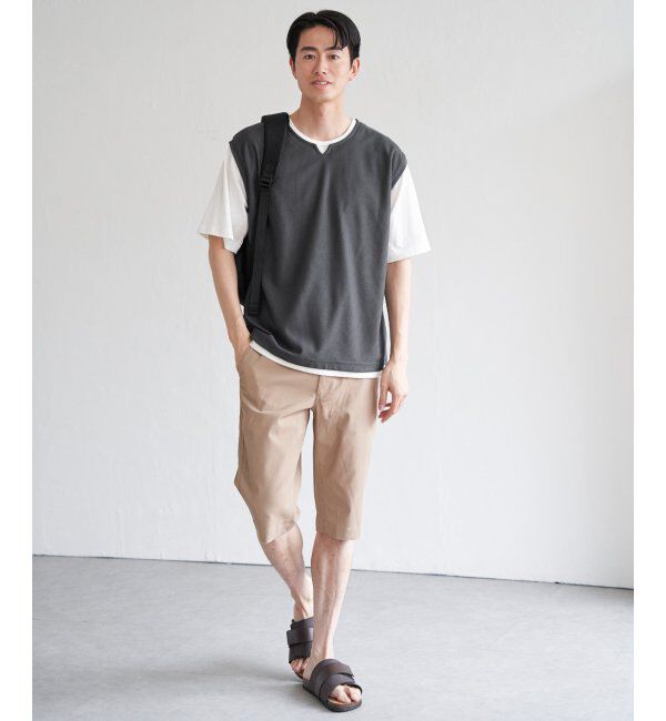 ikka「【接触冷感／吸水速乾】ヘリンボンキーネックフェイクベストTシャツ【親子おそろい】」|Tシャツ・カットソー|