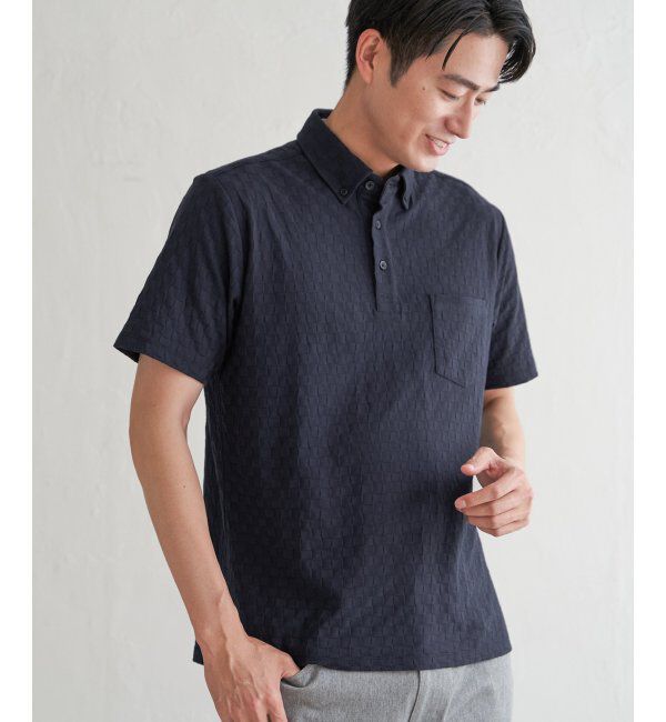 IKKA LOUNGE「リンクスジャカード市松ポロシャツ」|Tシャツ・カットソー|ネイビーブルー